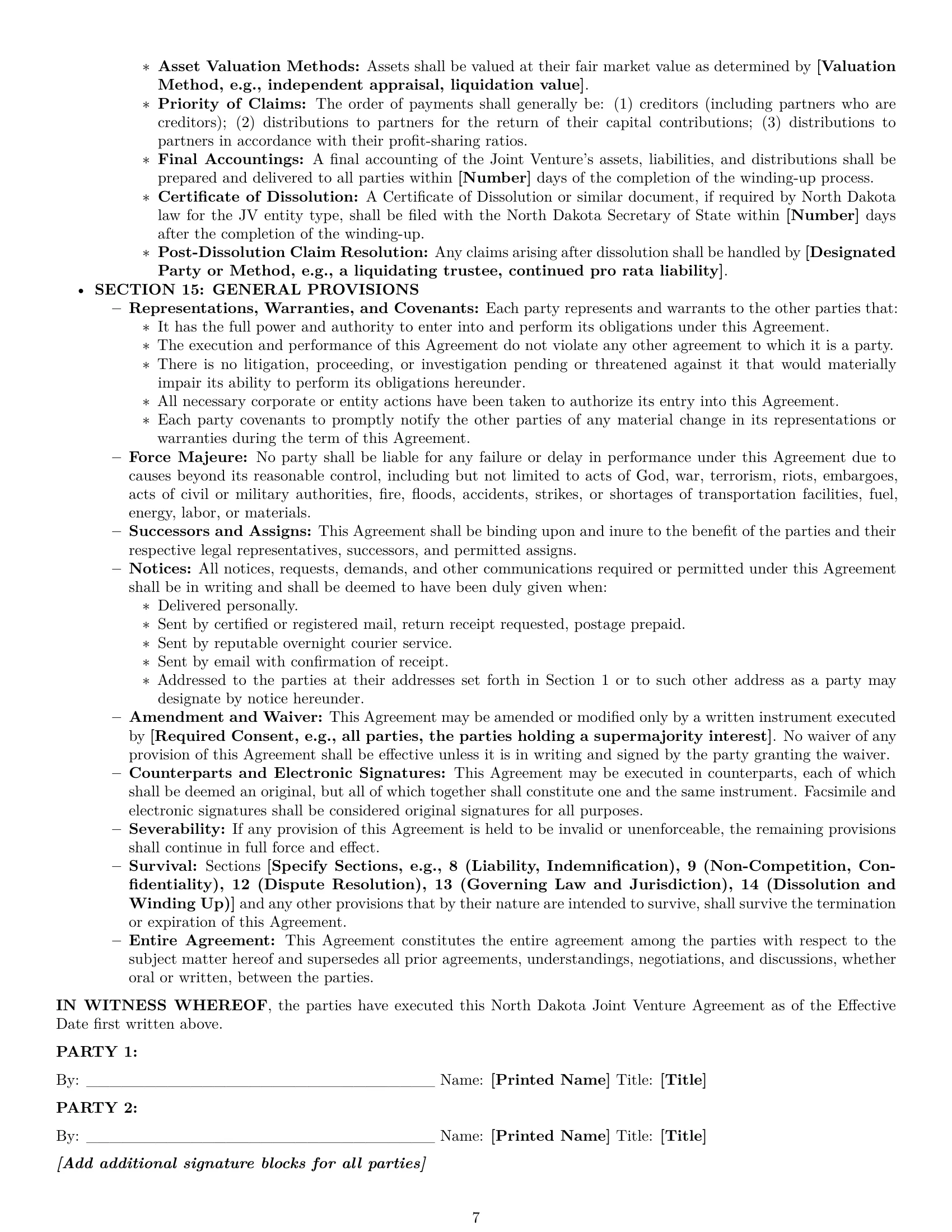 Preview page 7 of Pro North Dakota joint venture agreement template