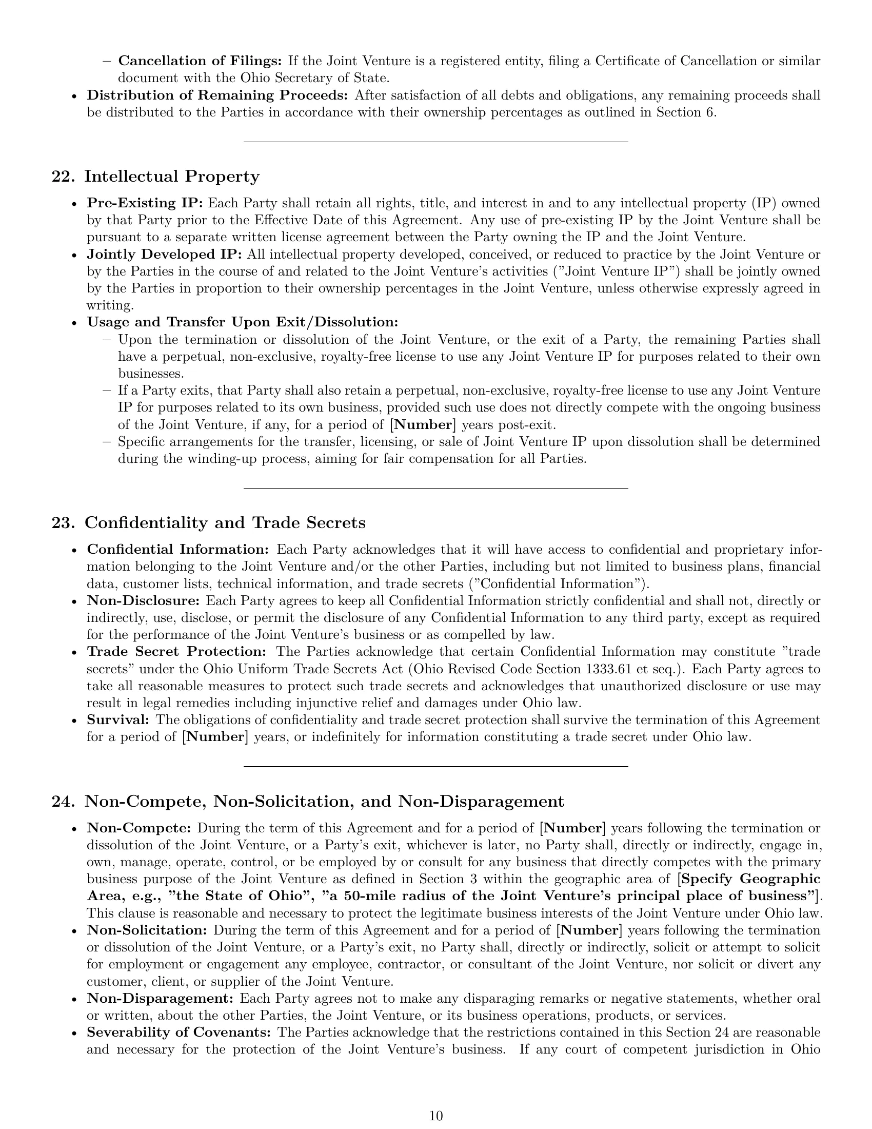 Preview page 10 of Pro Ohio joint venture agreement template