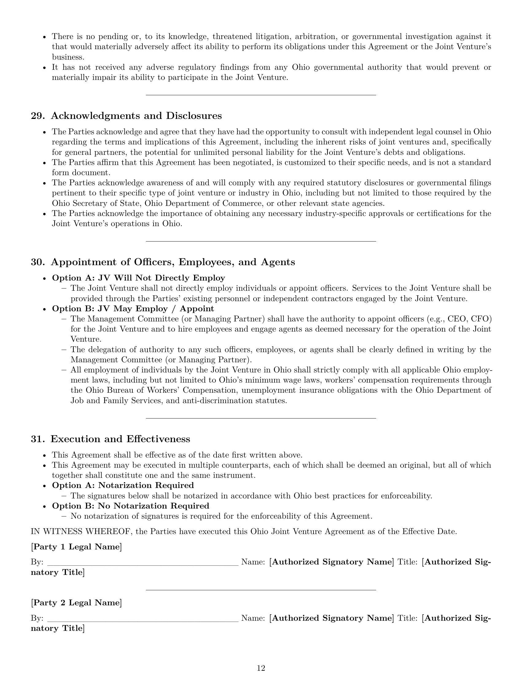 Preview page 12 of Pro Ohio joint venture agreement template