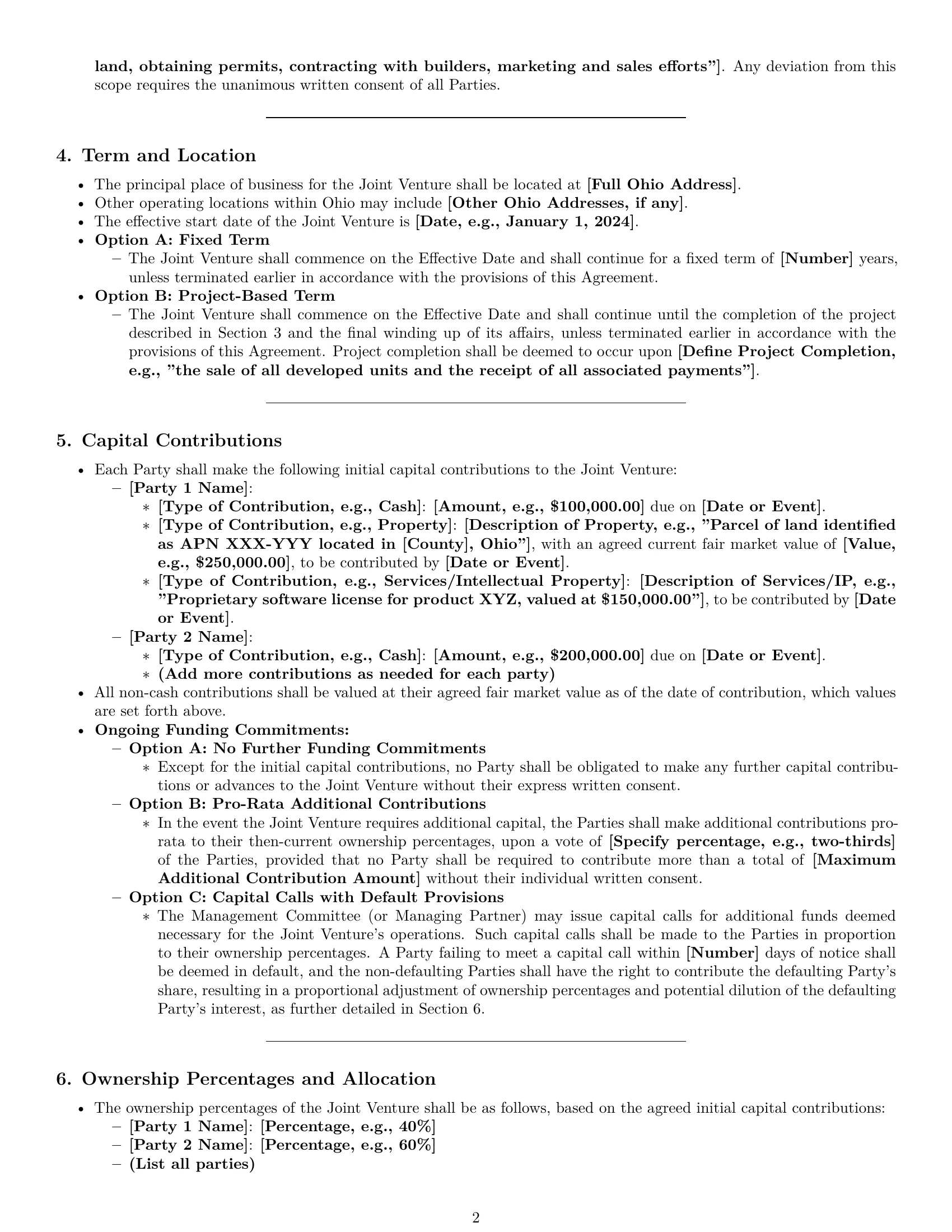 Preview page 2 of Pro Ohio joint venture agreement template