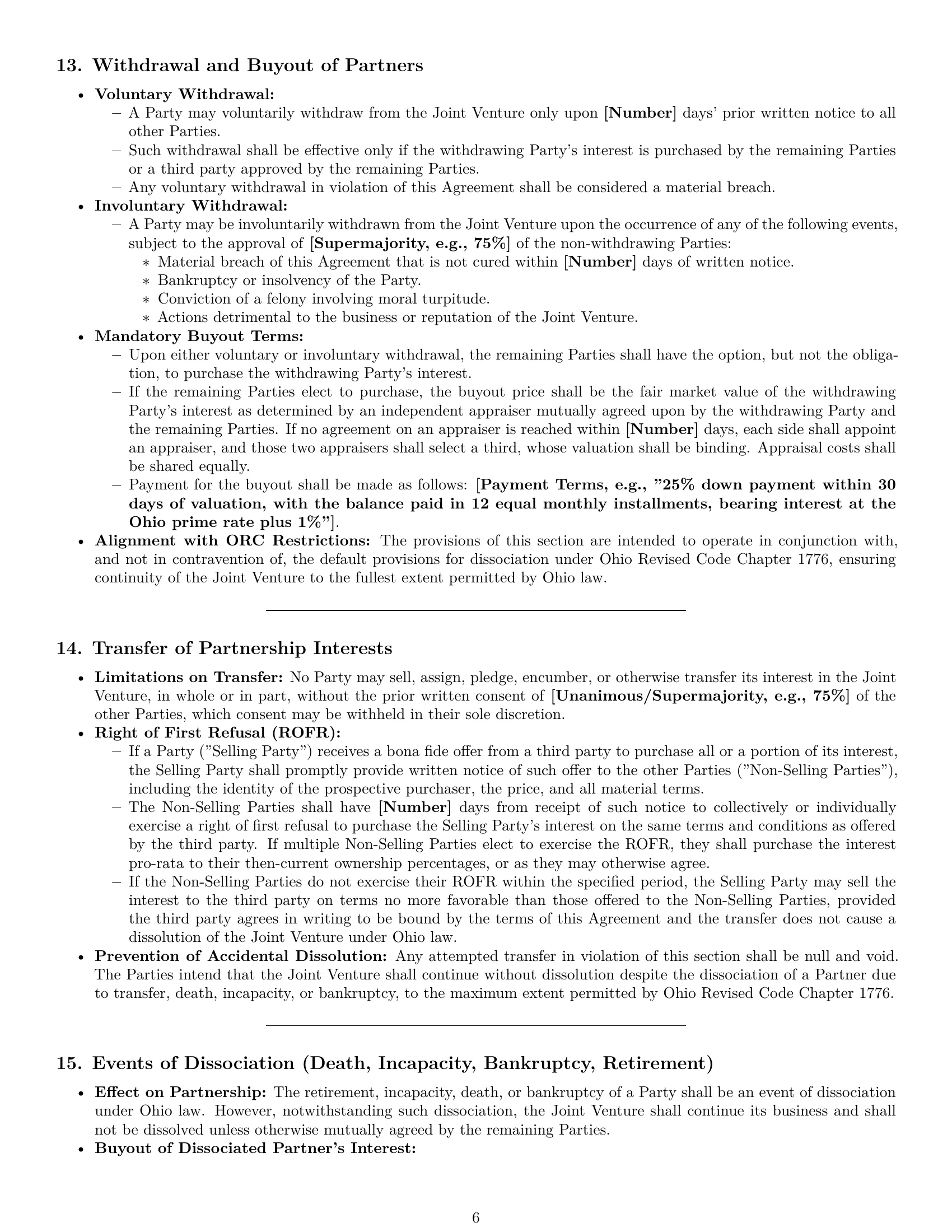 Preview page 6 of Pro Ohio joint venture agreement template