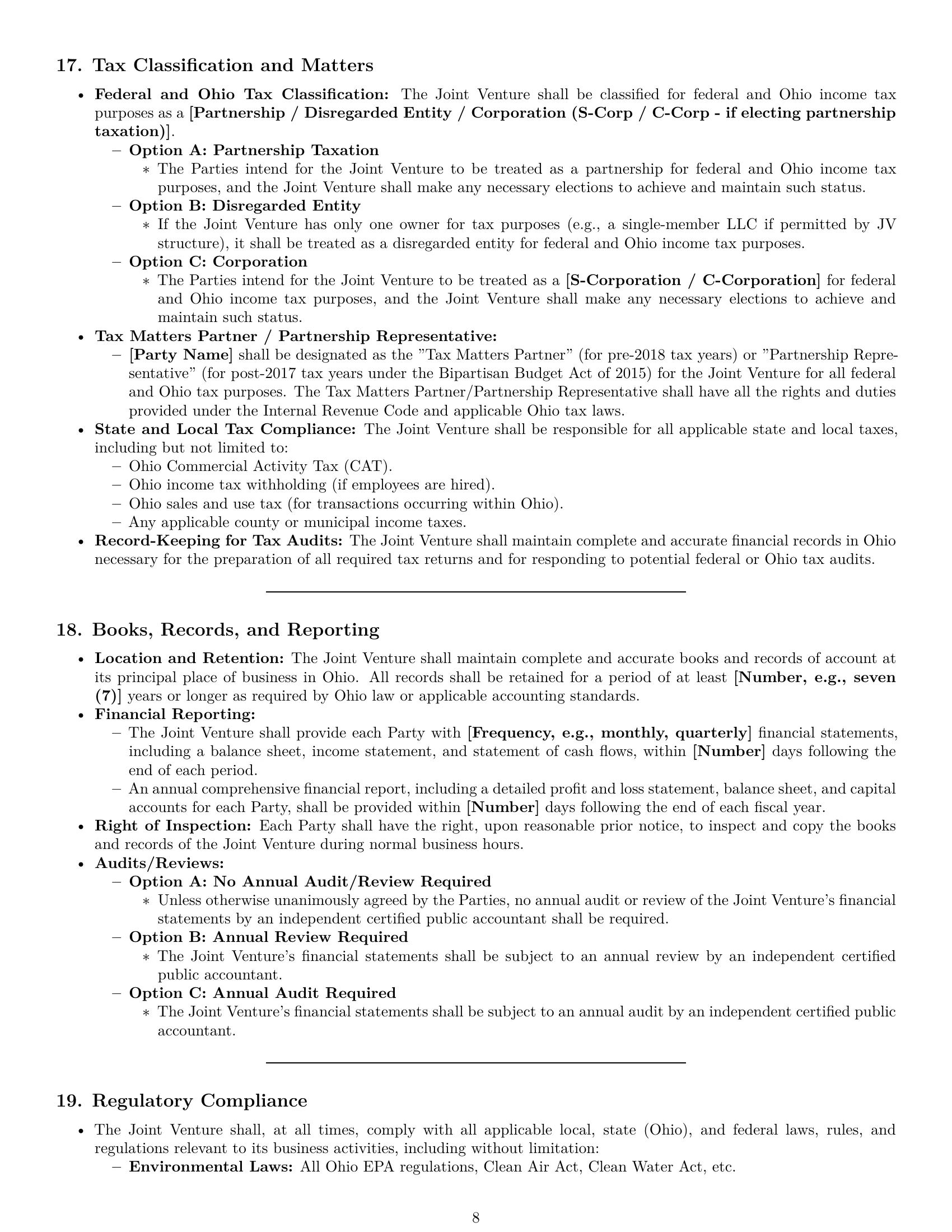 Preview page 8 of Pro Ohio joint venture agreement template