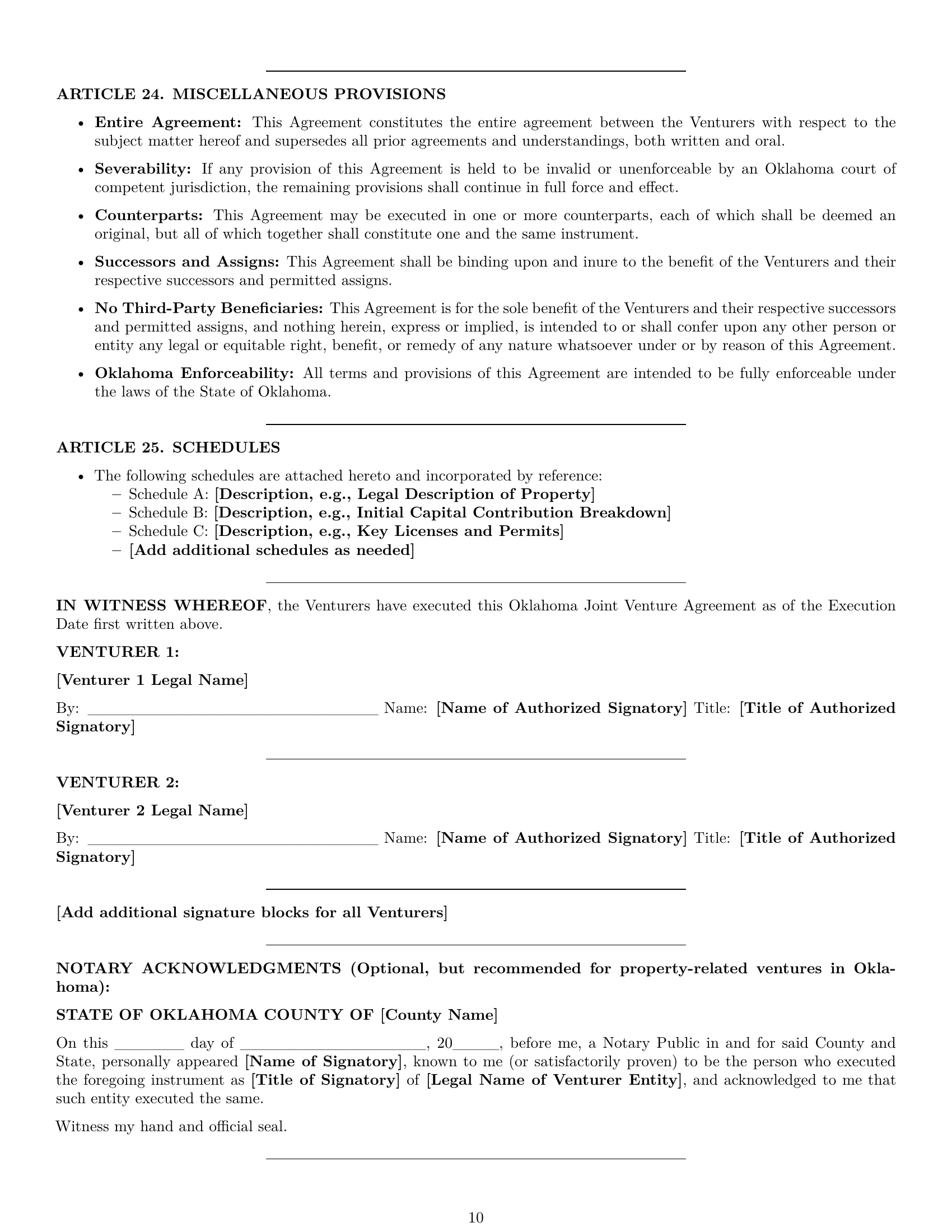 Preview page 10 of Pro Oklahoma joint venture agreement template