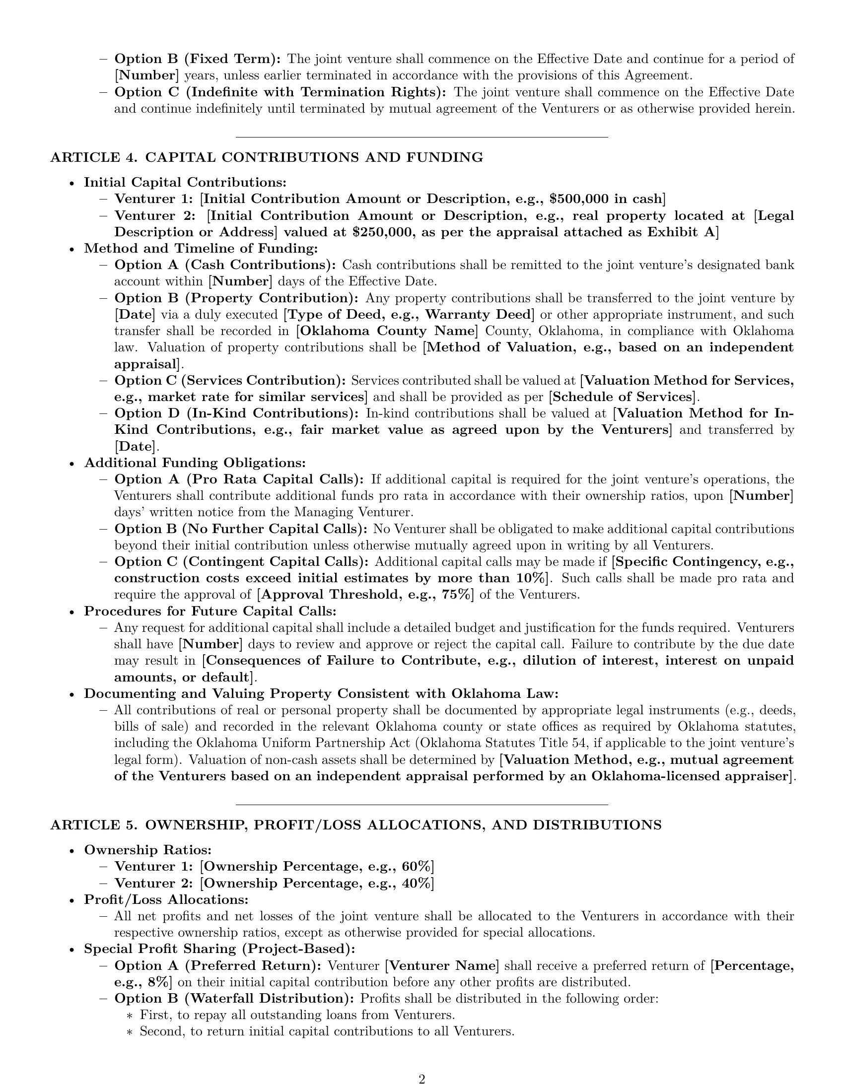Preview page 2 of Pro Oklahoma joint venture agreement template
