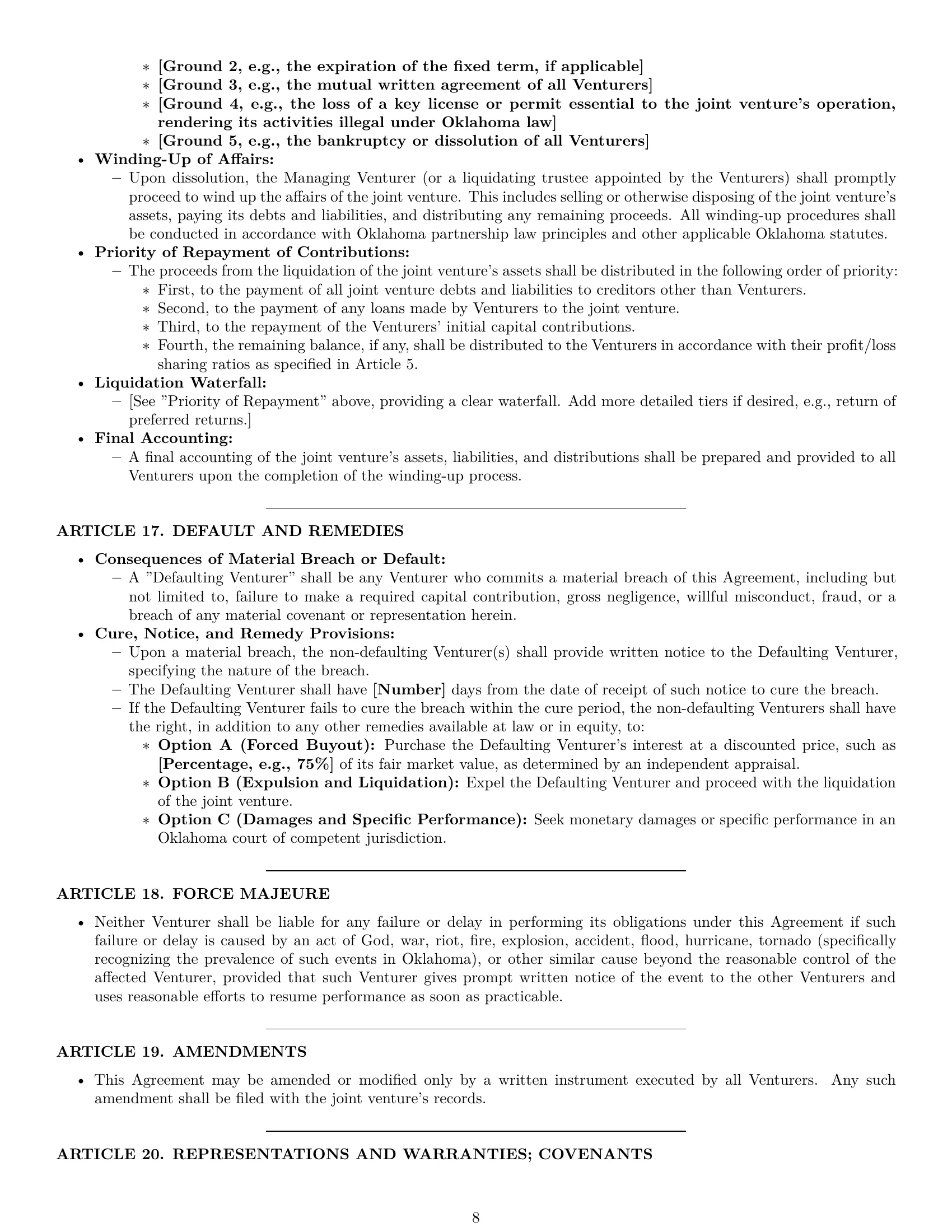 Preview page 8 of Pro Oklahoma joint venture agreement template