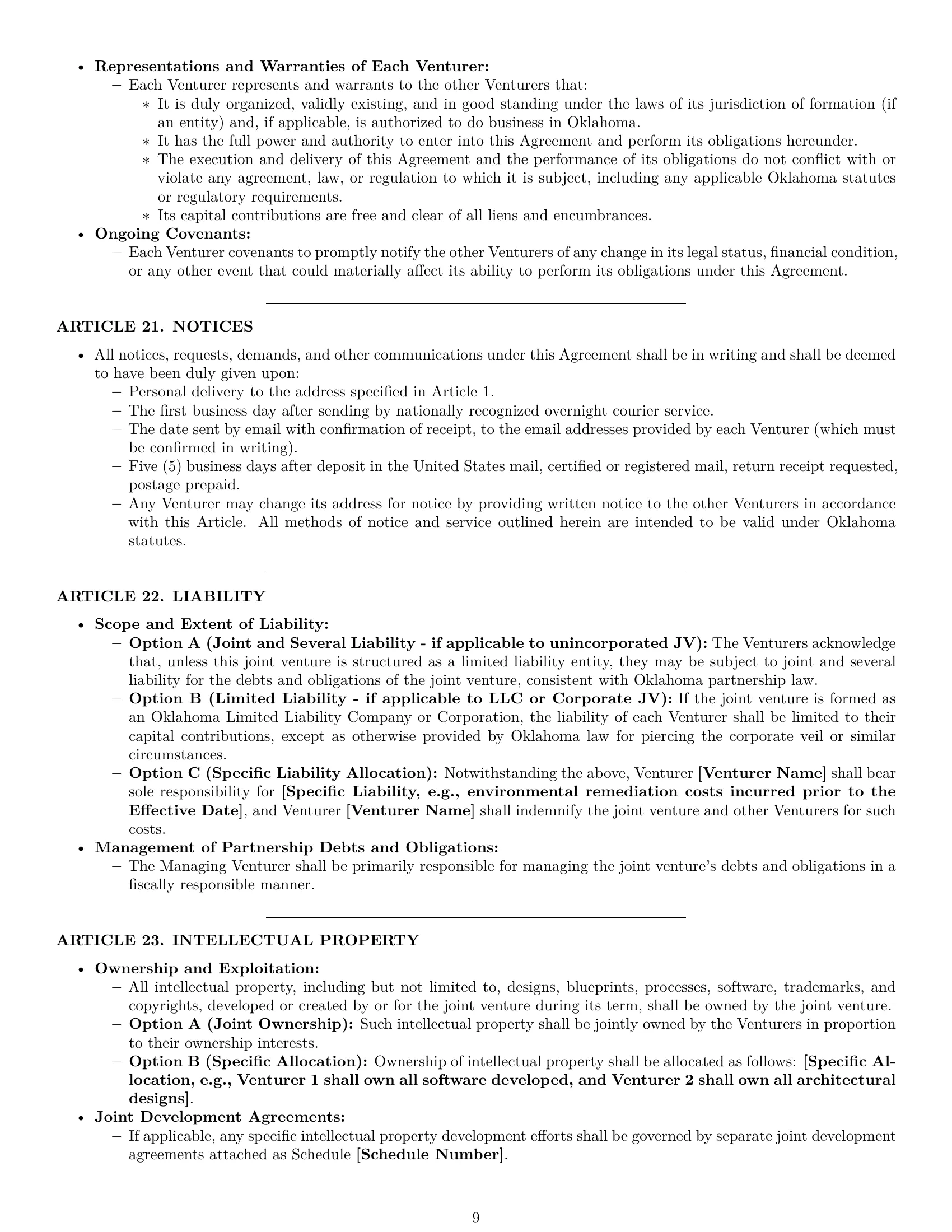 Preview page 9 of Pro Oklahoma joint venture agreement template