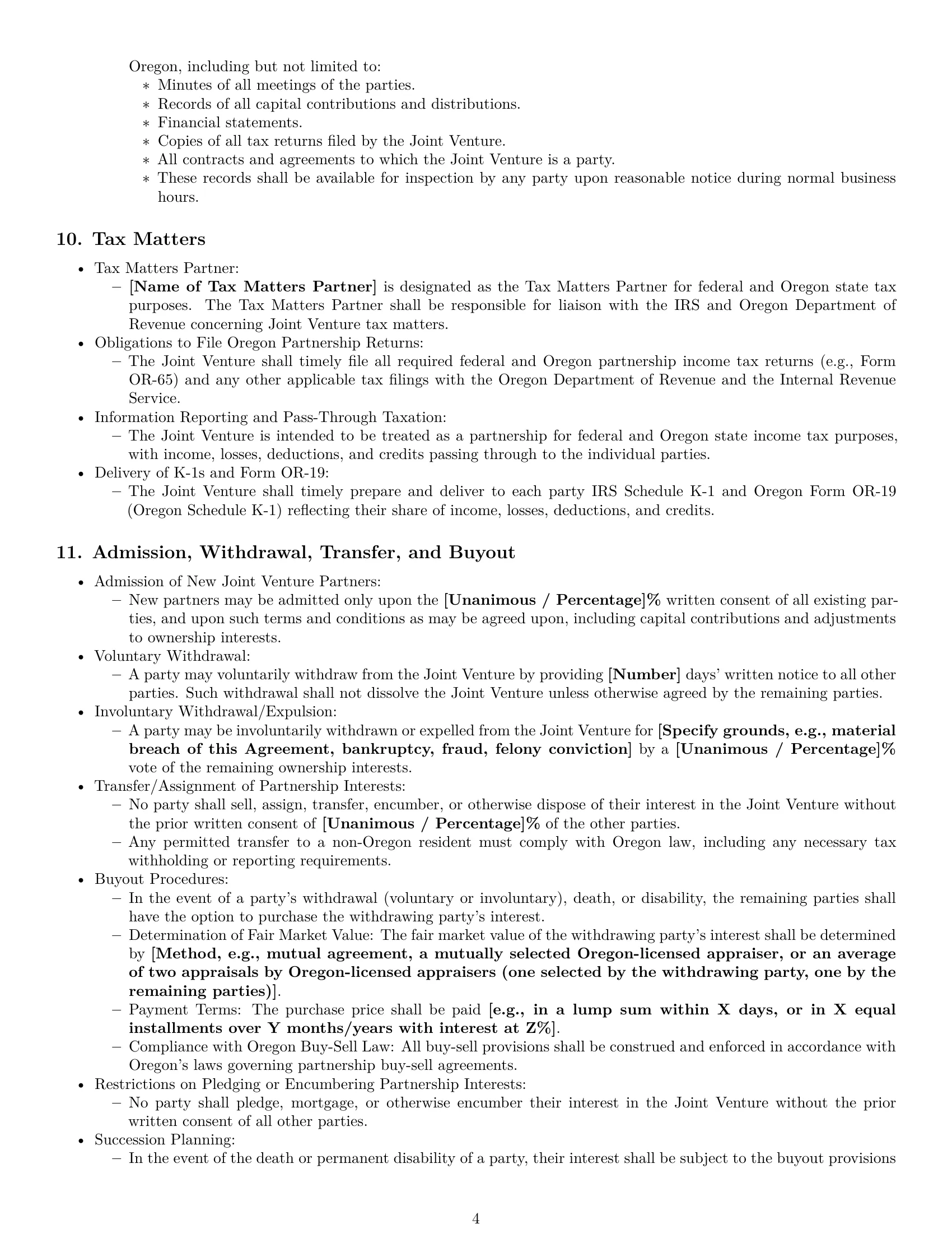 Preview page 4 of Pro Oregon joint venture agreement template