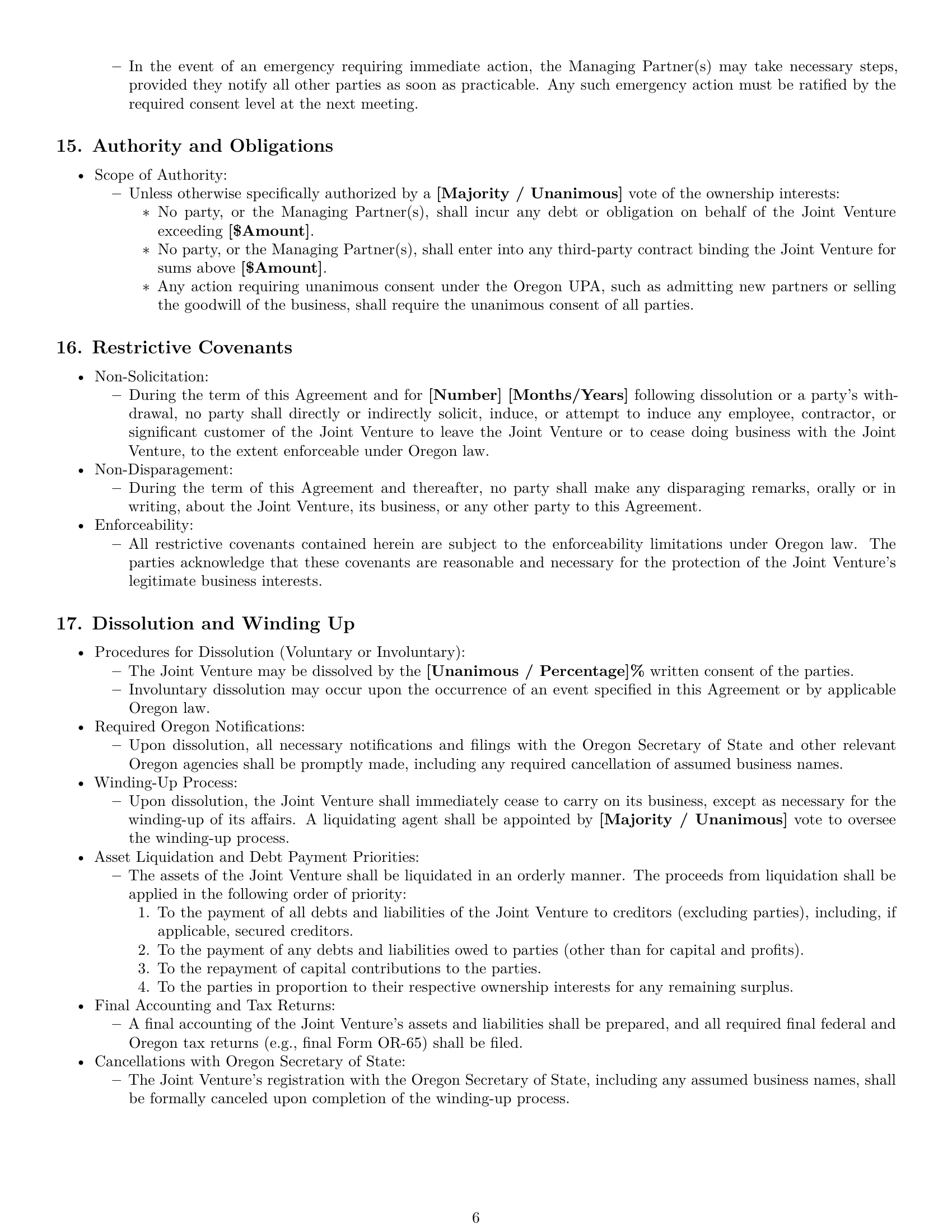 Preview page 6 of Pro Oregon joint venture agreement template