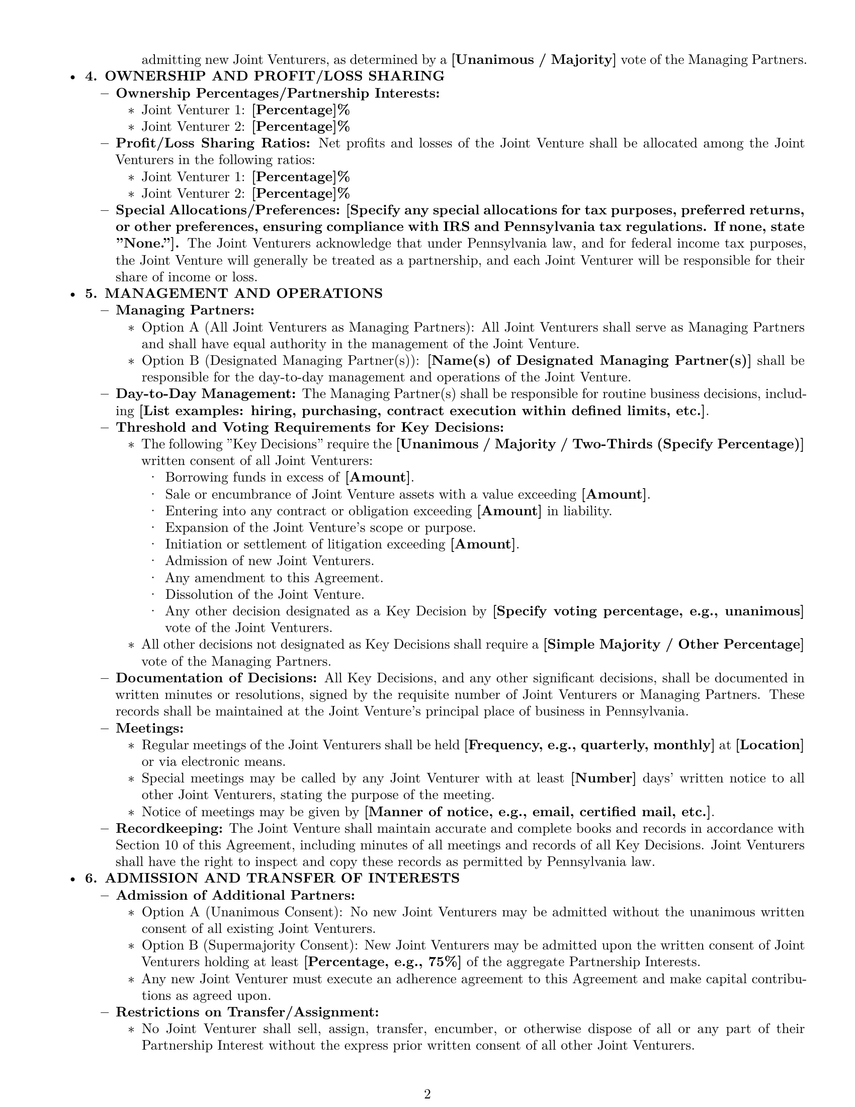 Preview page 2 of Pro Pennsylvania joint venture agreement template