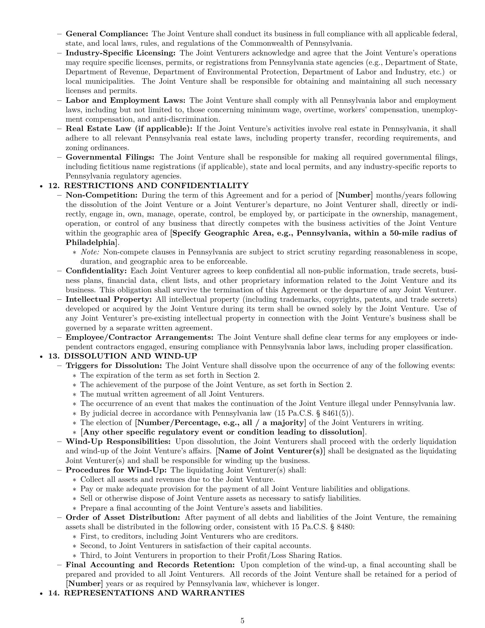 Preview page 5 of Pro Pennsylvania joint venture agreement template