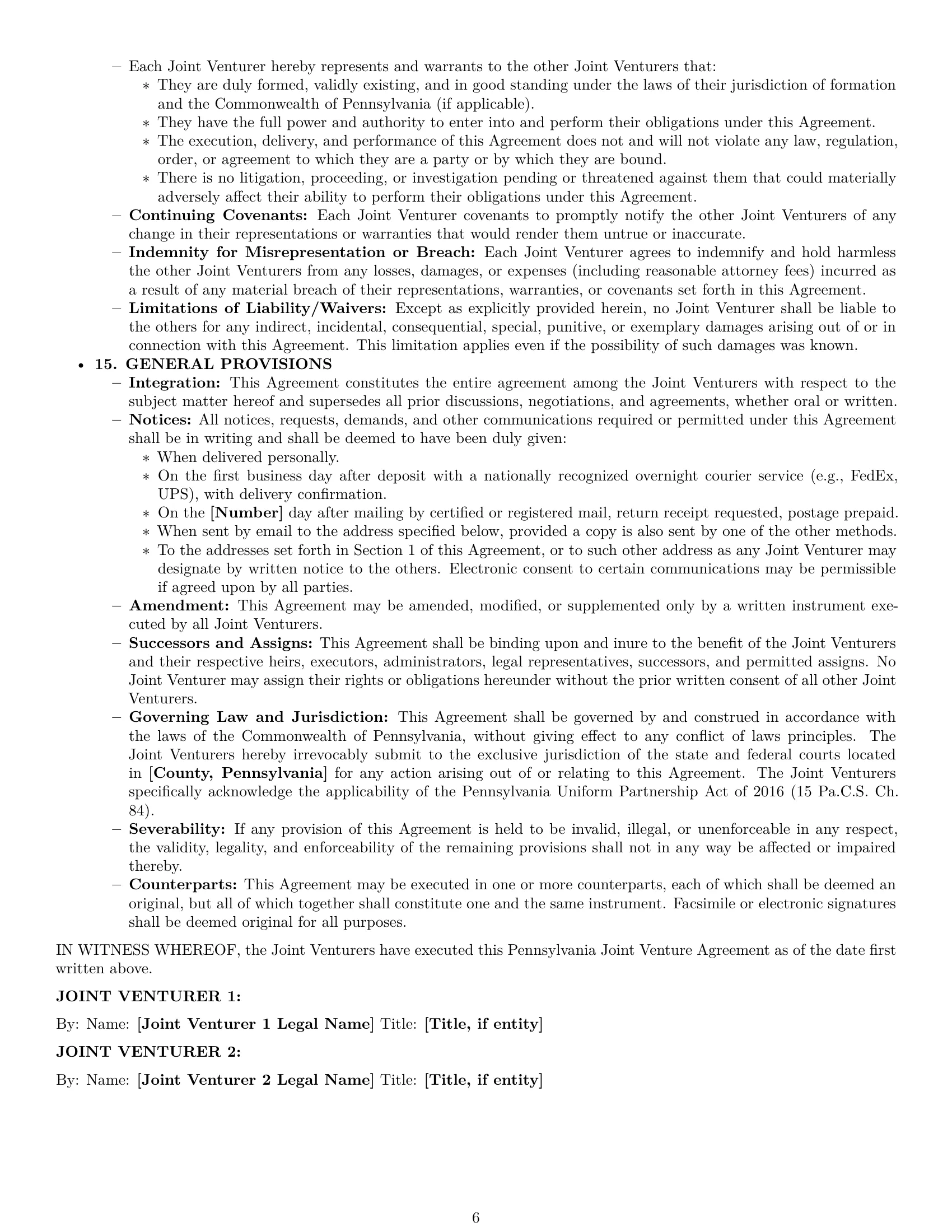 Preview page 6 of Pro Pennsylvania joint venture agreement template
