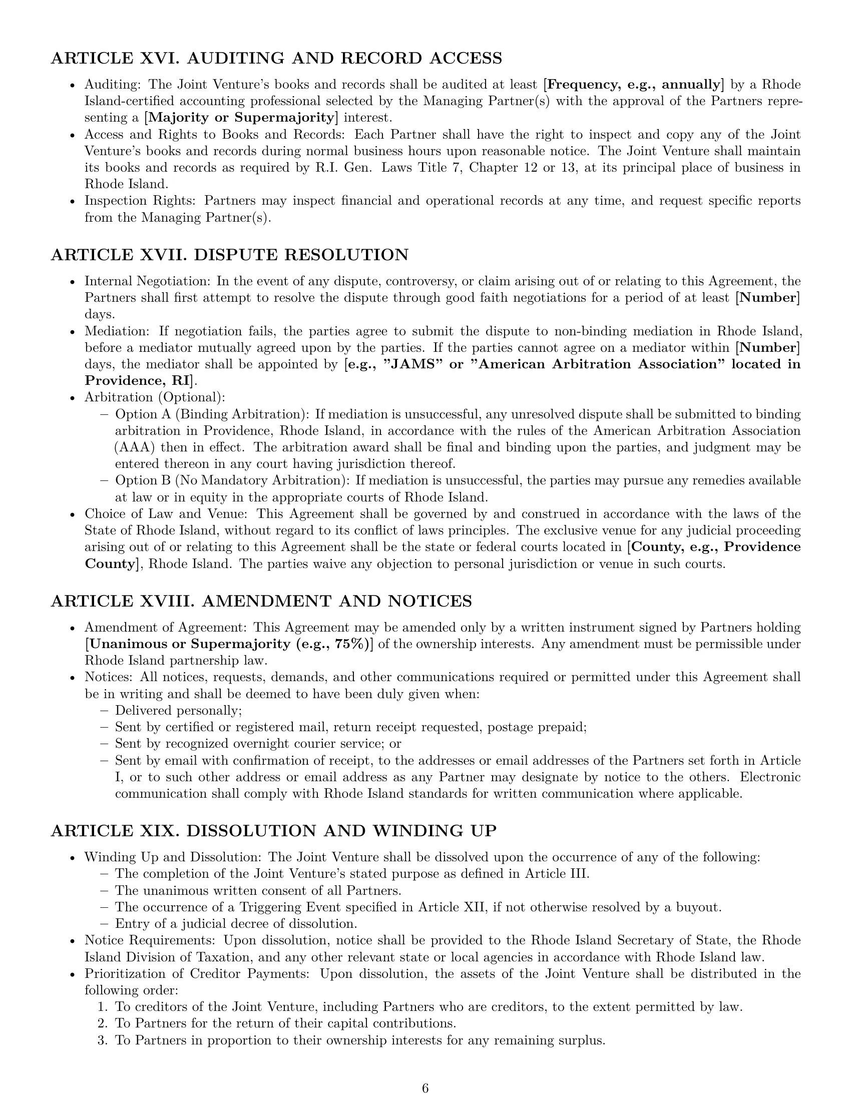Preview page 6 of Pro Rhode Island joint venture agreement template