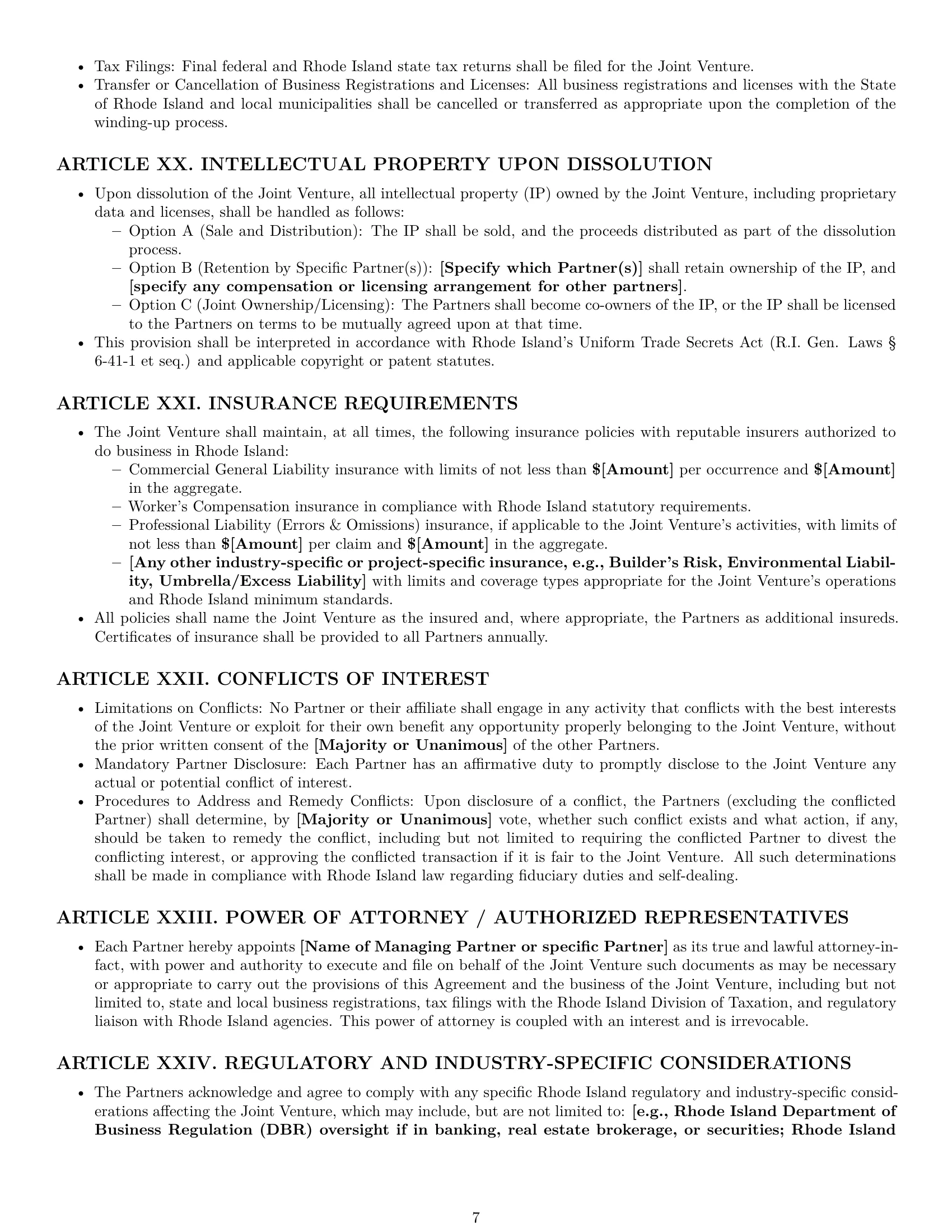 Preview page 7 of Pro Rhode Island joint venture agreement template