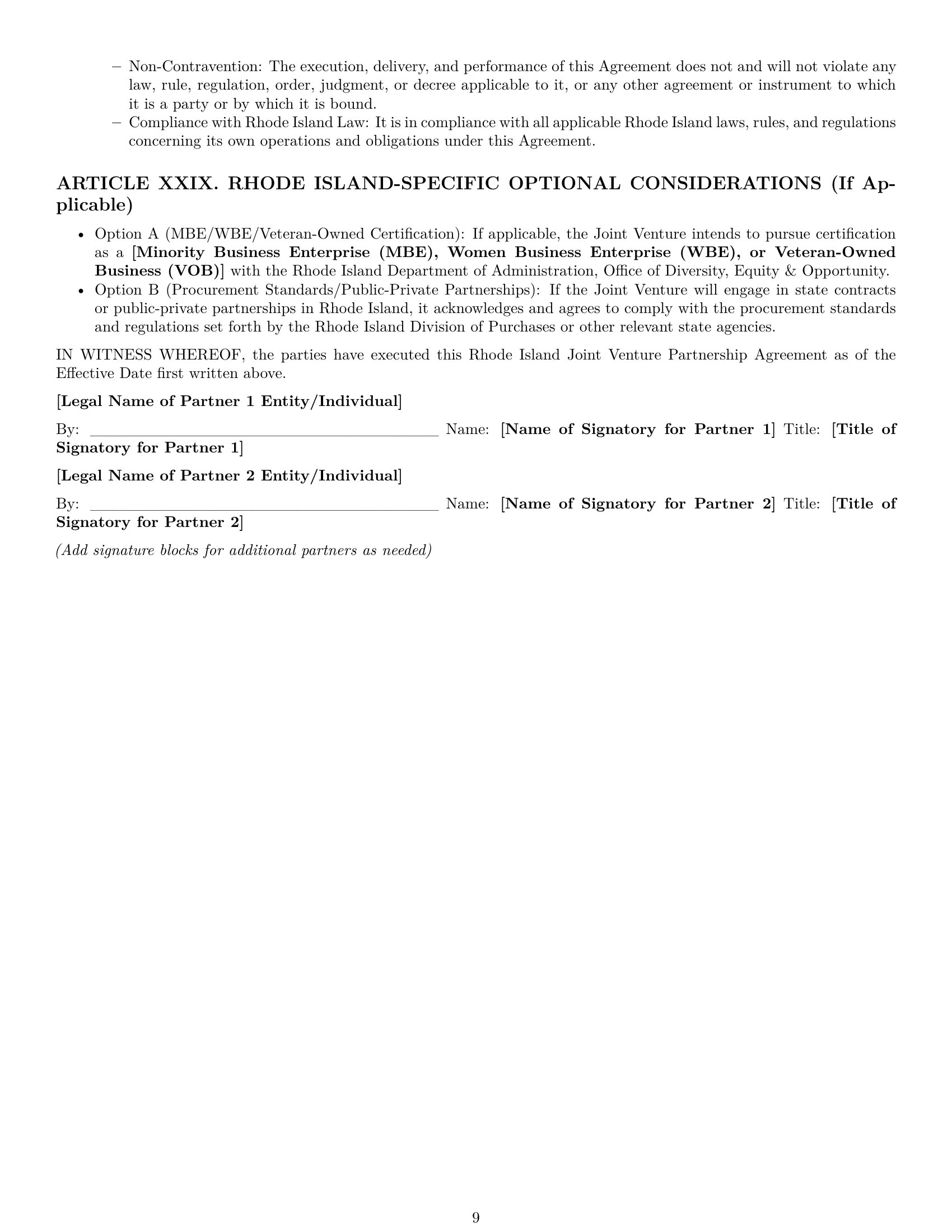 Preview page 9 of Pro Rhode Island joint venture agreement template