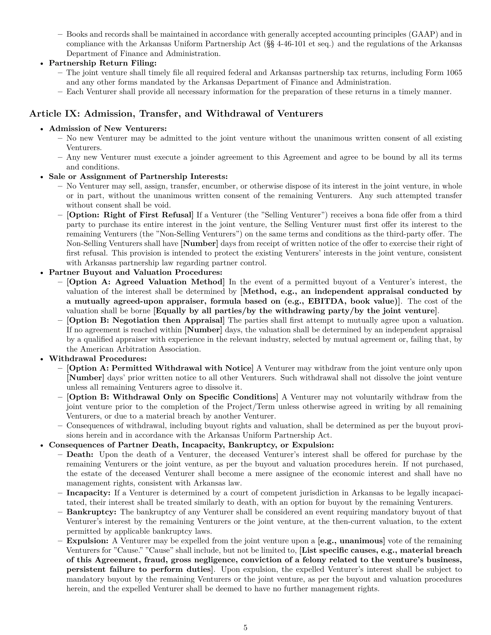Preview page 5 of Pro Arkansas joint venture agreement template