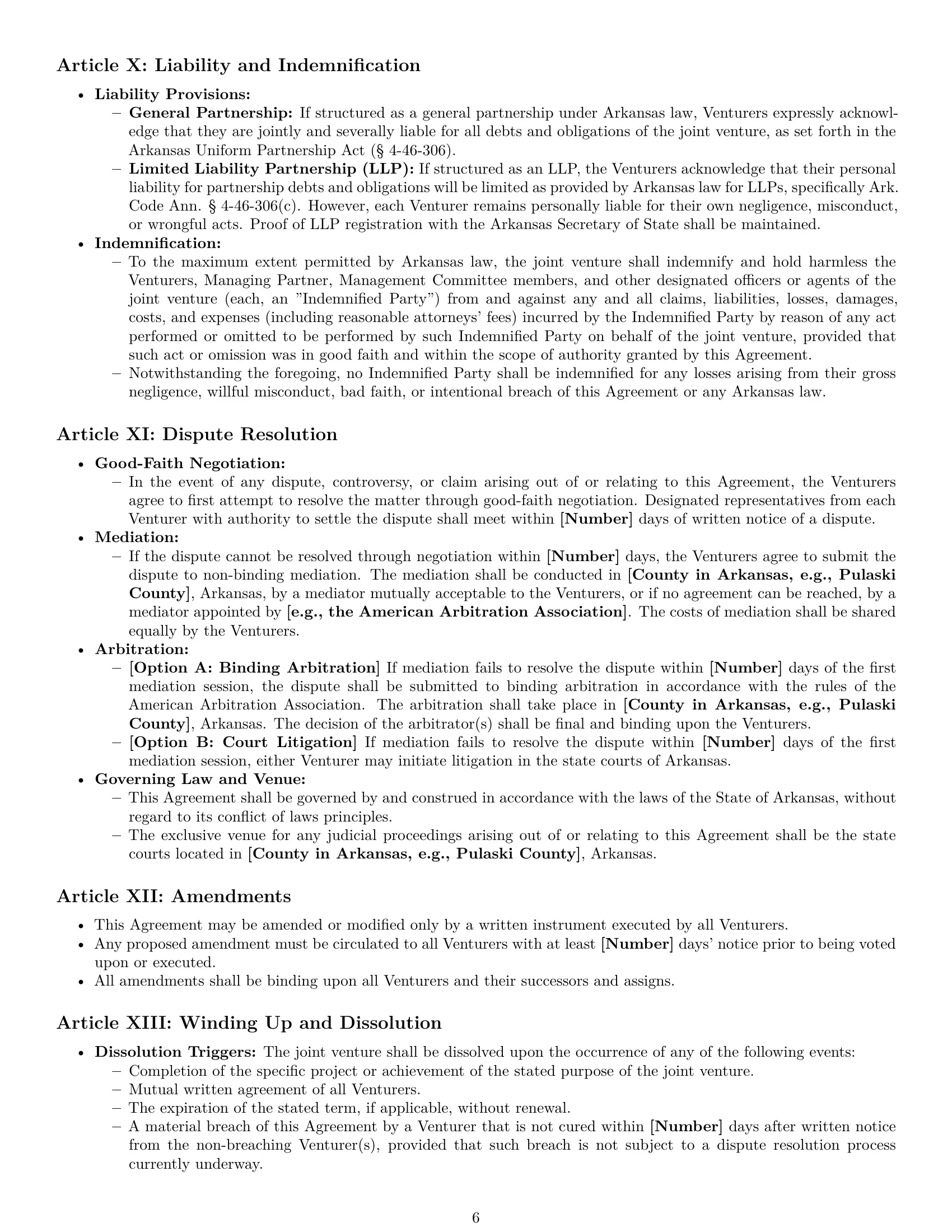 Preview page 6 of Pro Arkansas joint venture agreement template