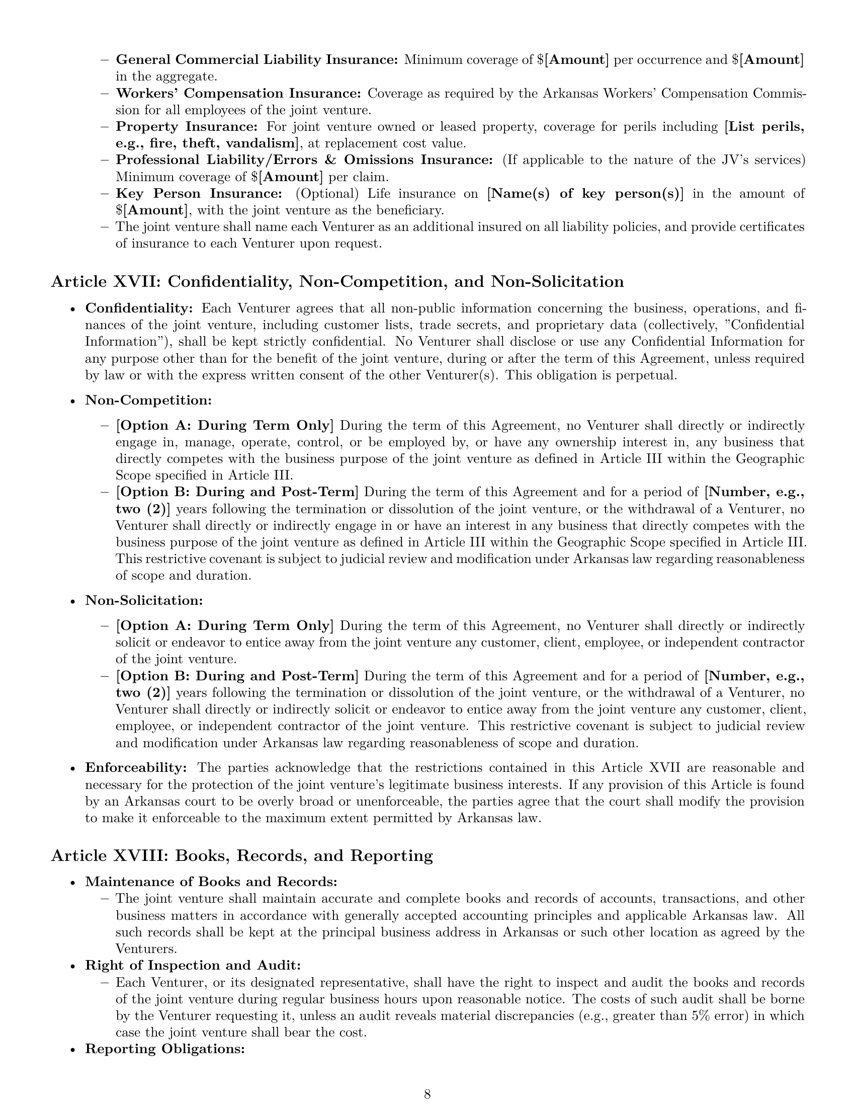 Preview page 8 of Pro Arkansas joint venture agreement template