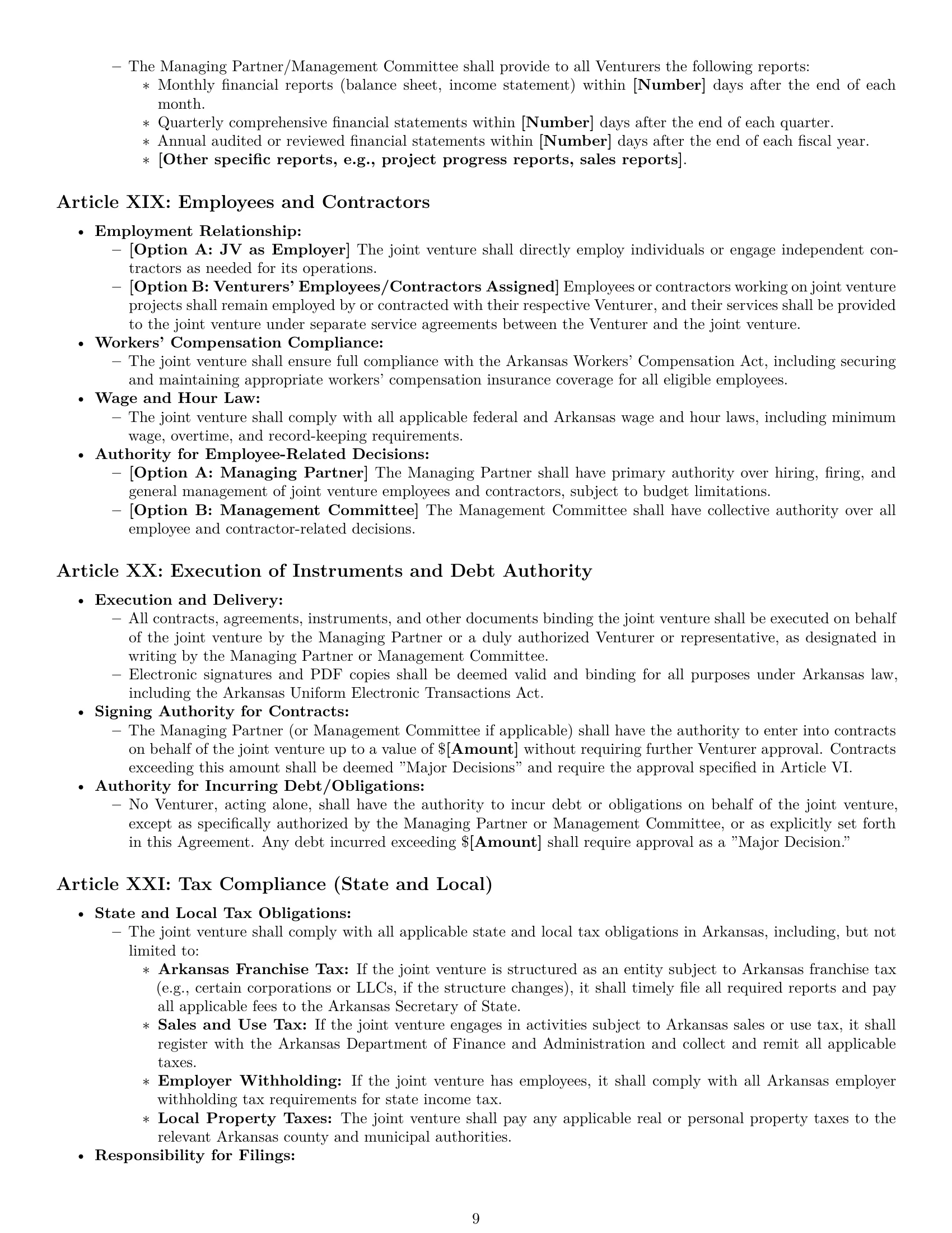 Preview page 9 of Pro Arkansas joint venture agreement template