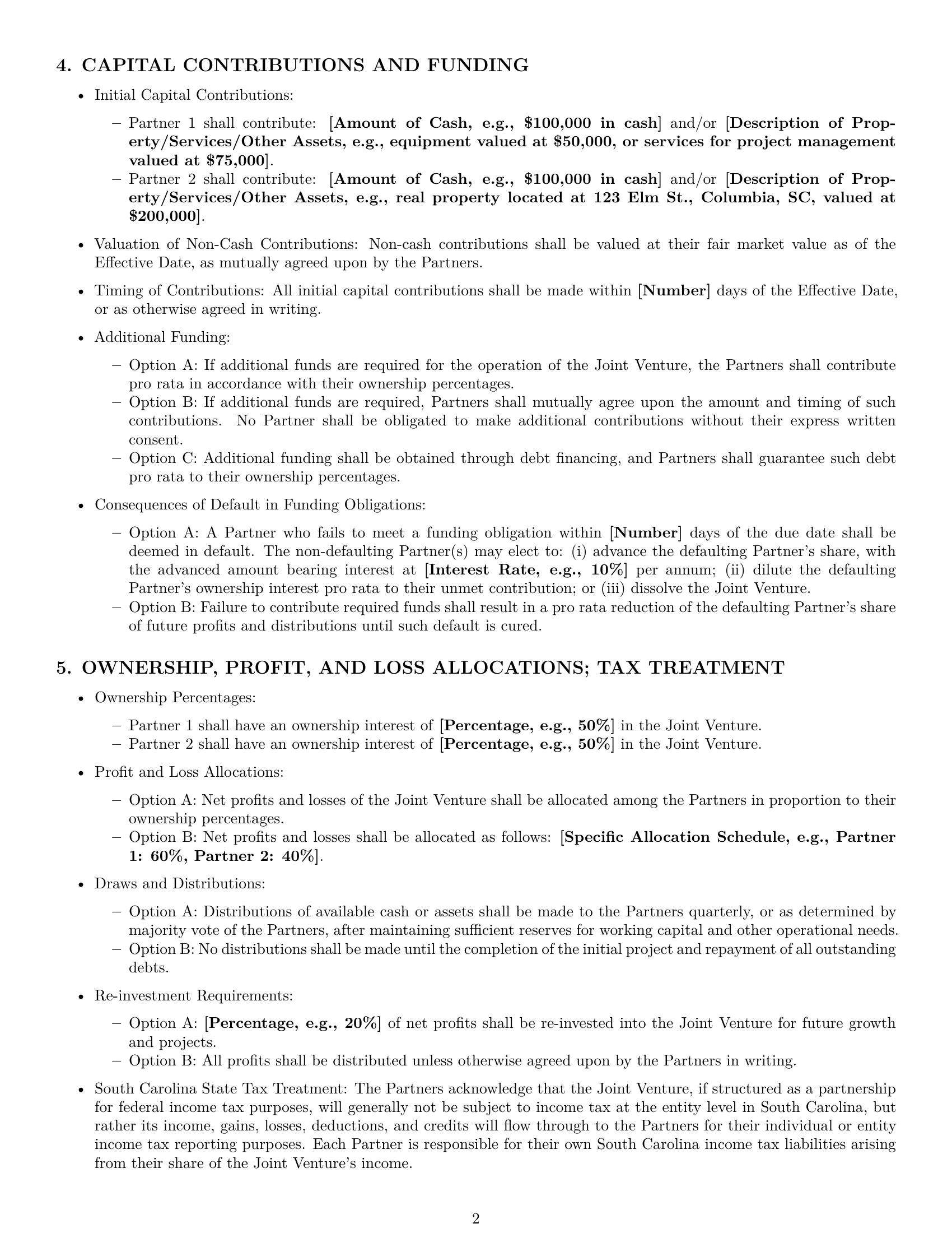 Preview page 2 of Pro South Carolina joint venture agreement template