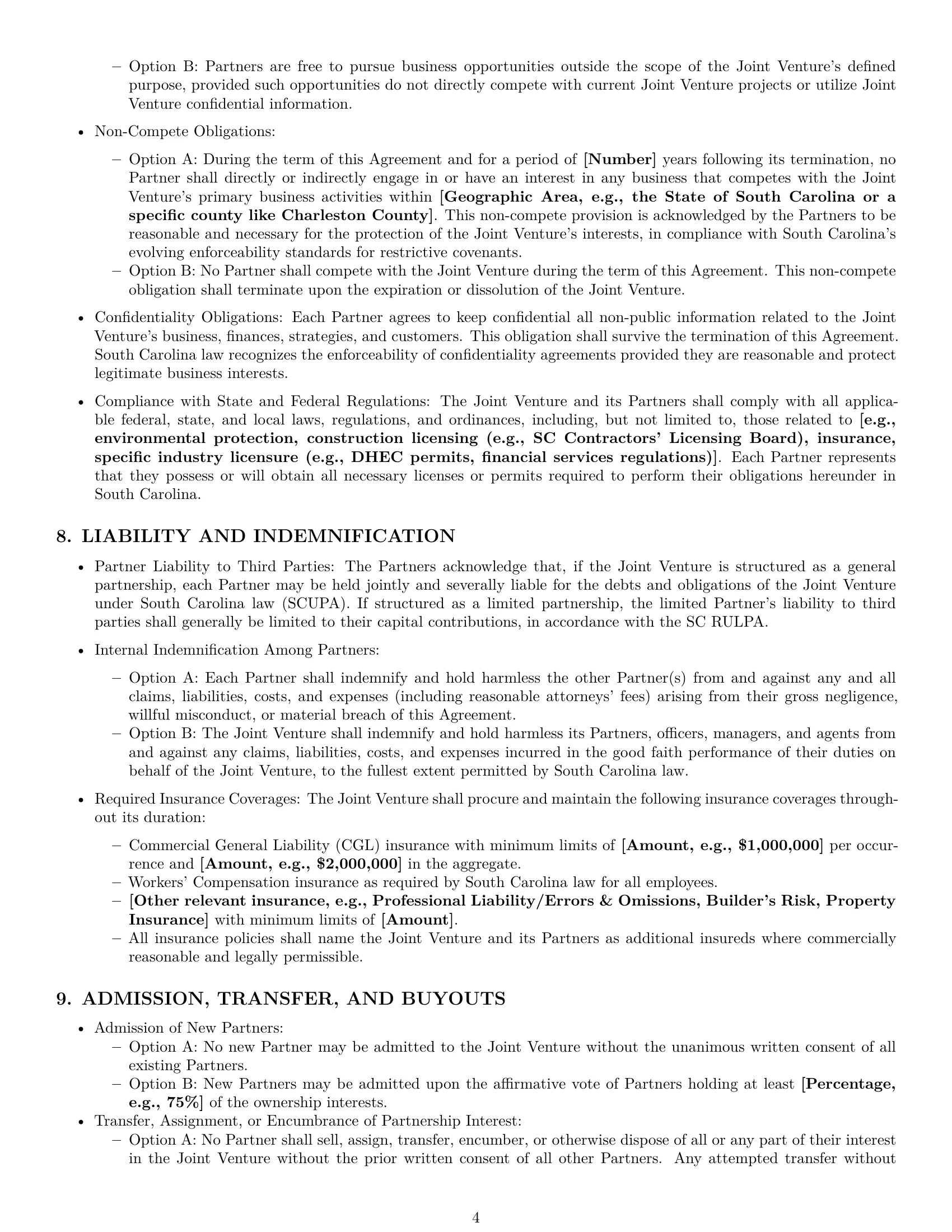 Preview page 4 of Pro South Carolina joint venture agreement template