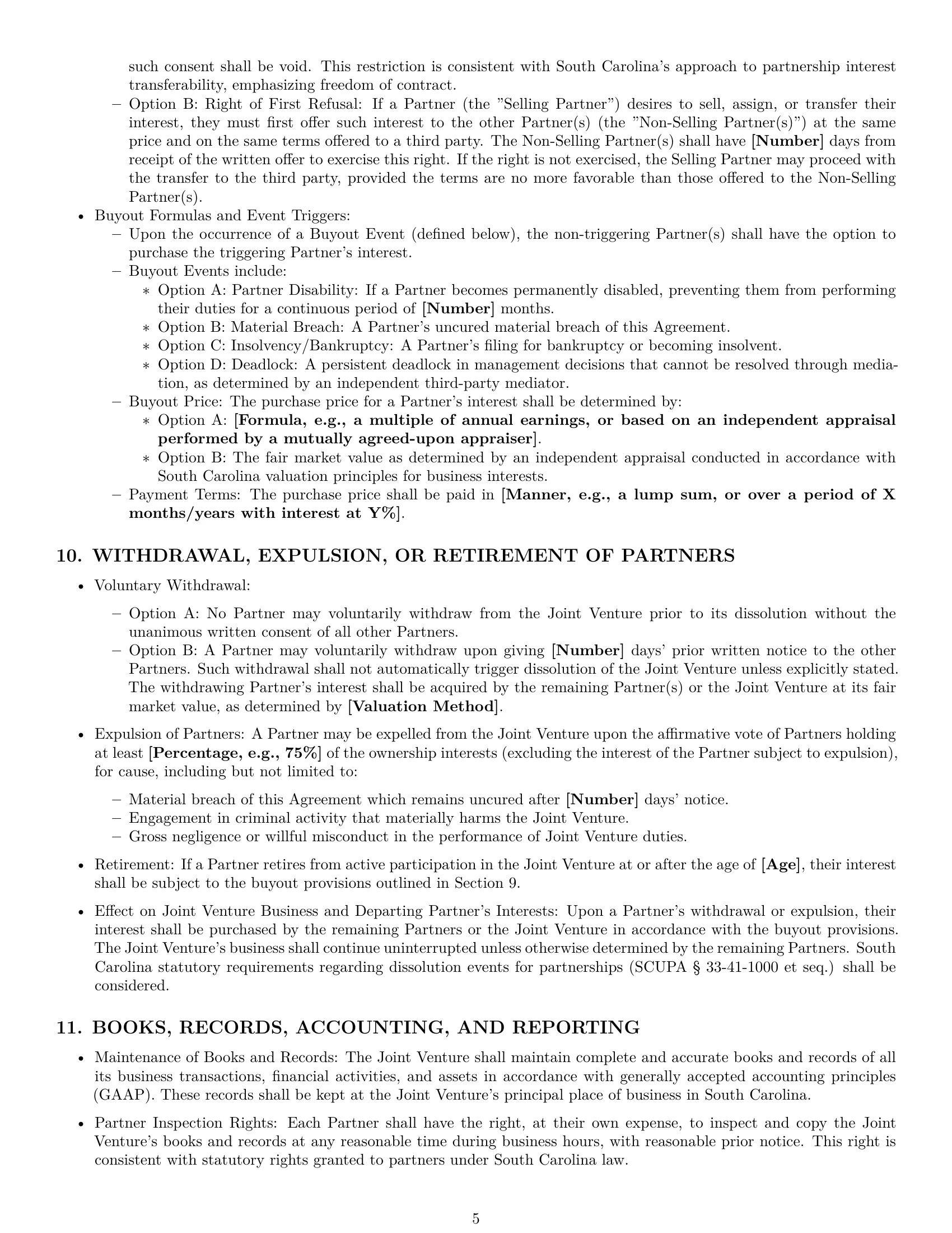 Preview page 5 of Pro South Carolina joint venture agreement template