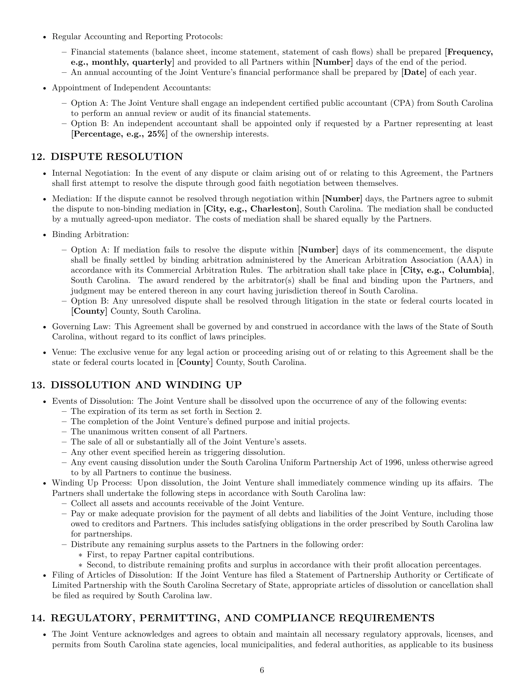 Preview page 6 of Pro South Carolina joint venture agreement template