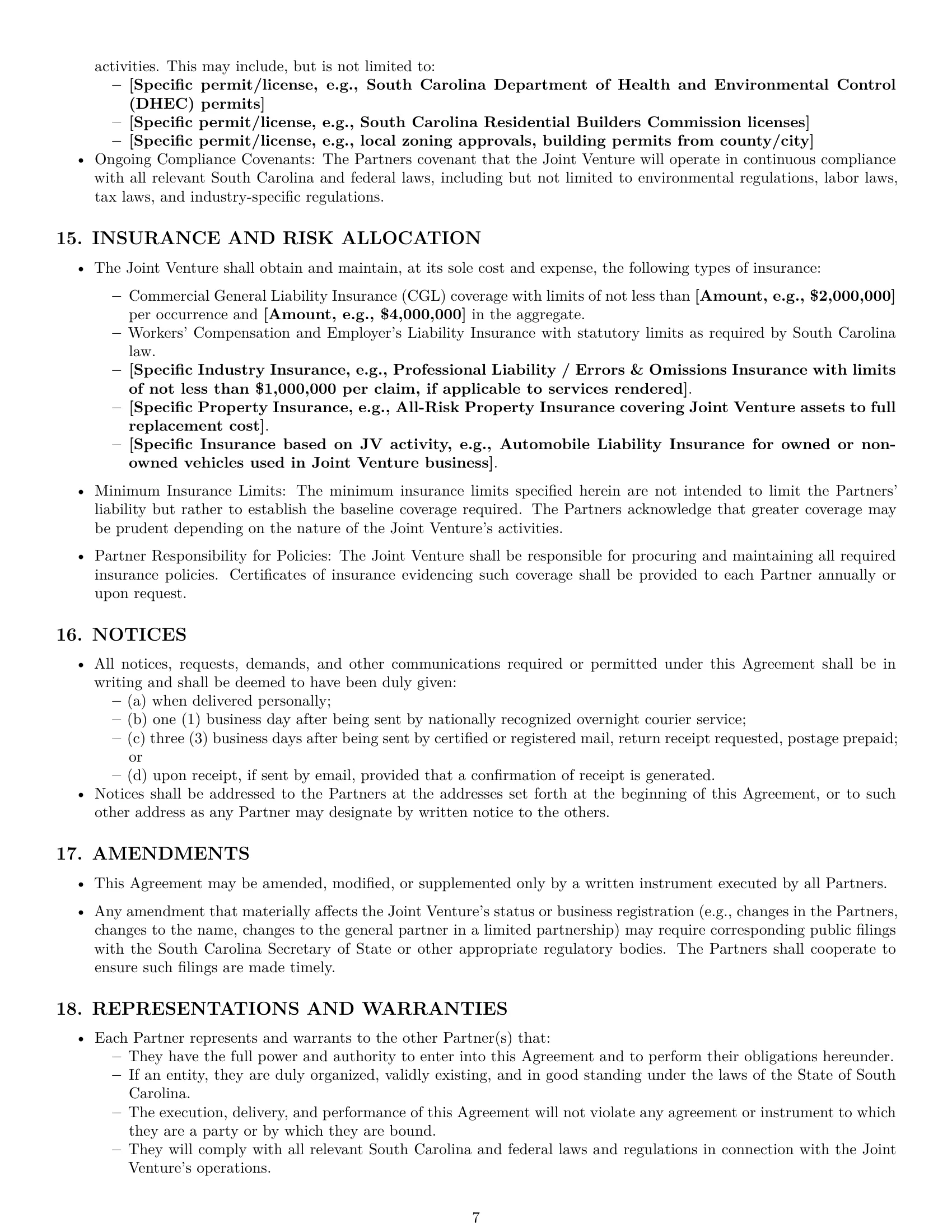 Preview page 7 of Pro South Carolina joint venture agreement template
