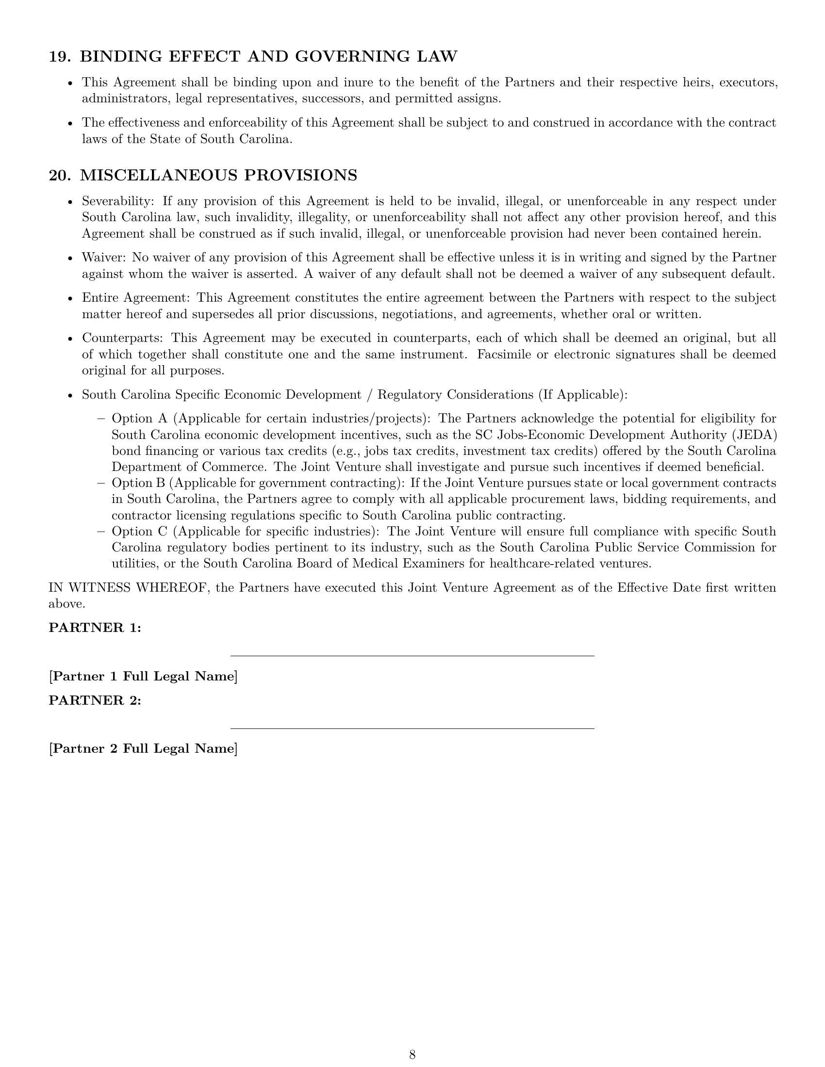 Preview page 8 of Pro South Carolina joint venture agreement template