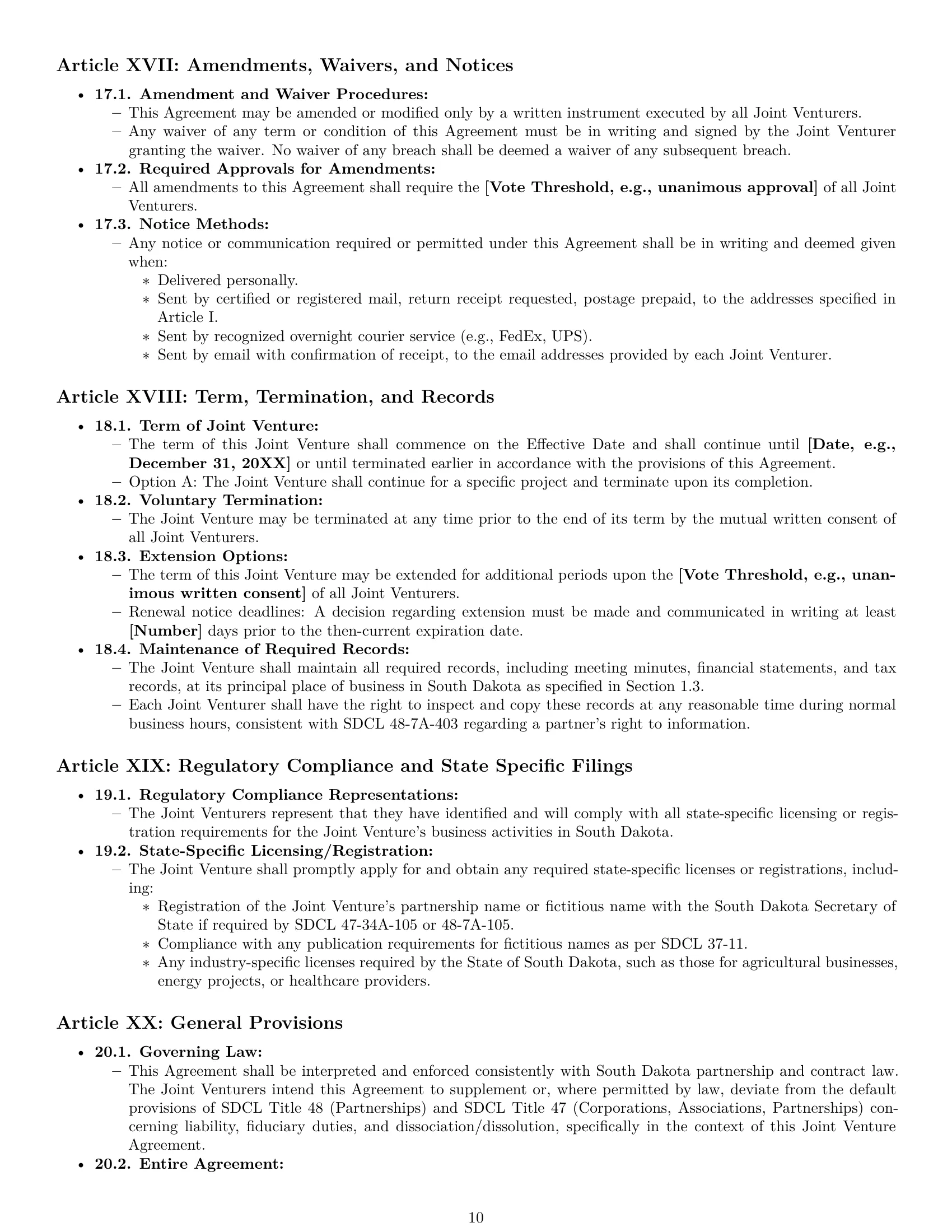 Preview page 10 of Pro South Dakota joint venture agreement template