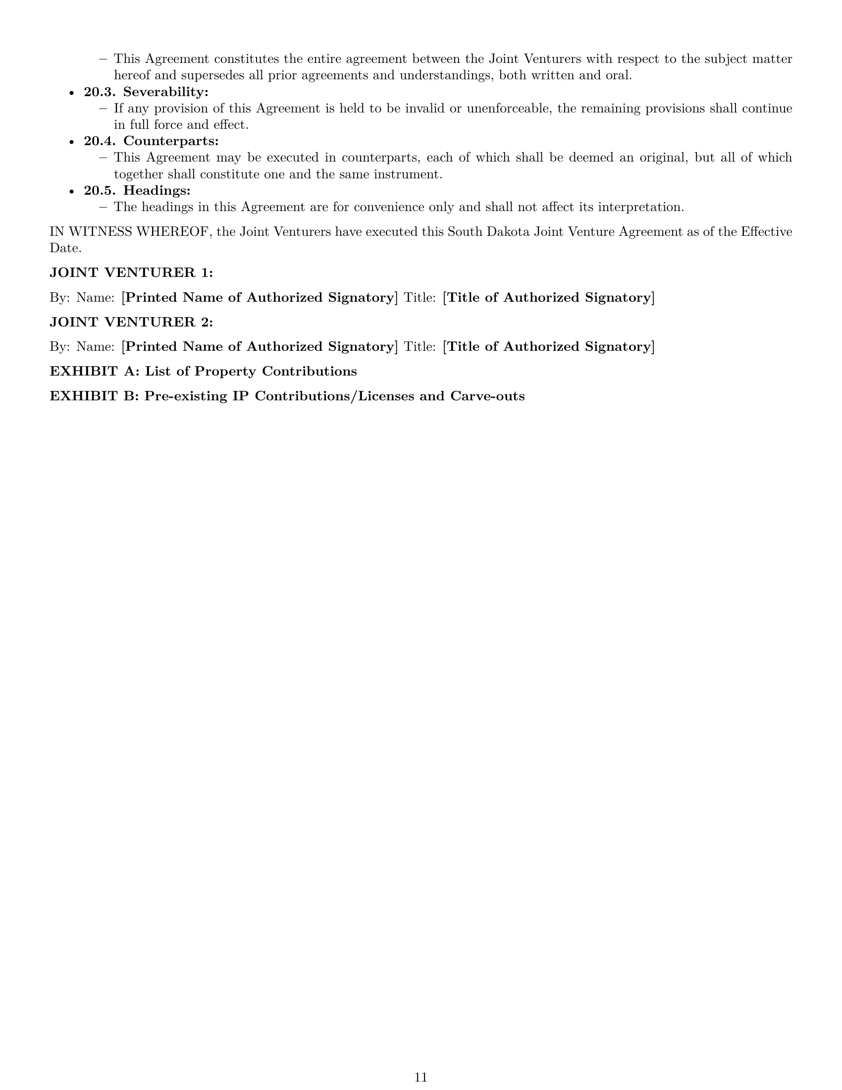 Preview page 11 of Pro South Dakota joint venture agreement template