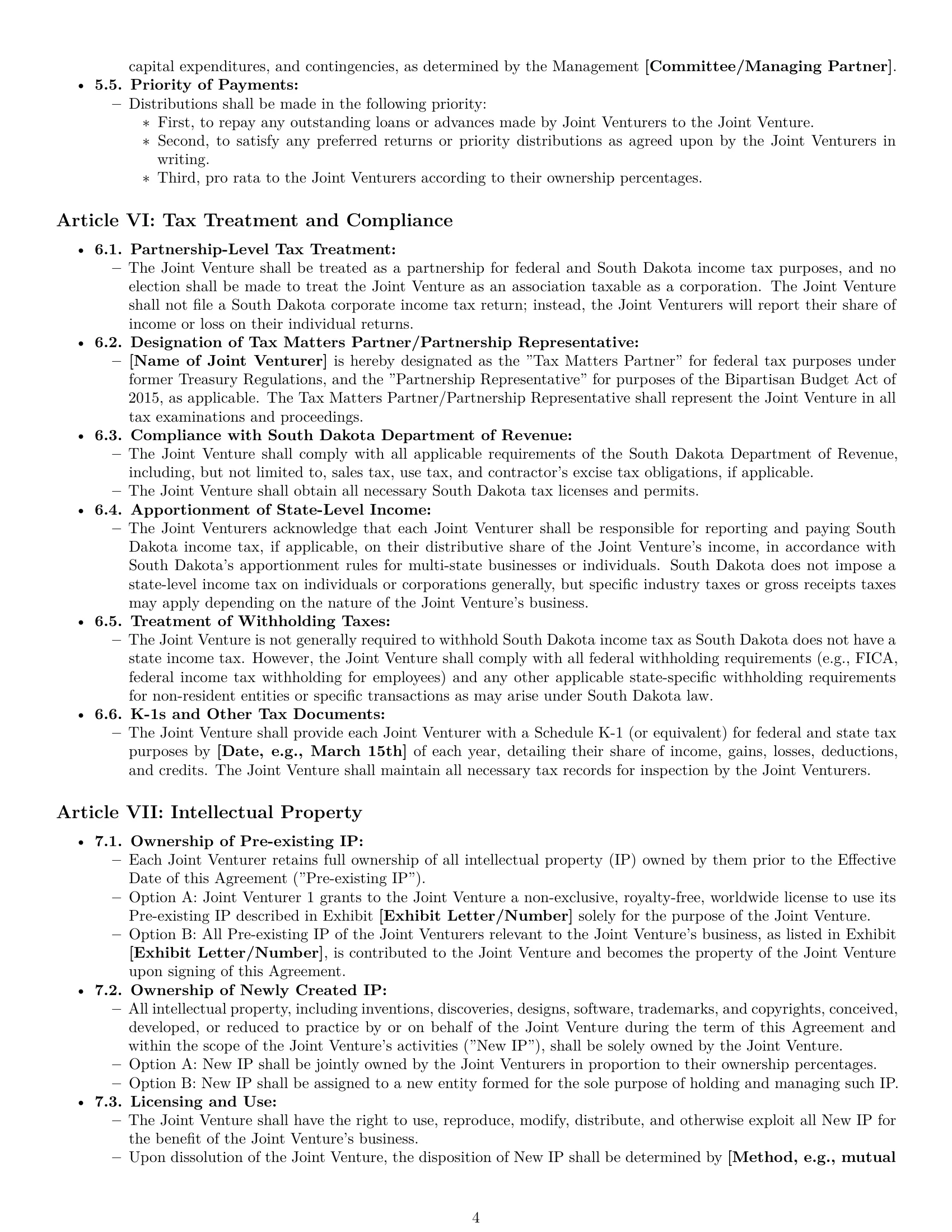 Preview page 4 of Pro South Dakota joint venture agreement template