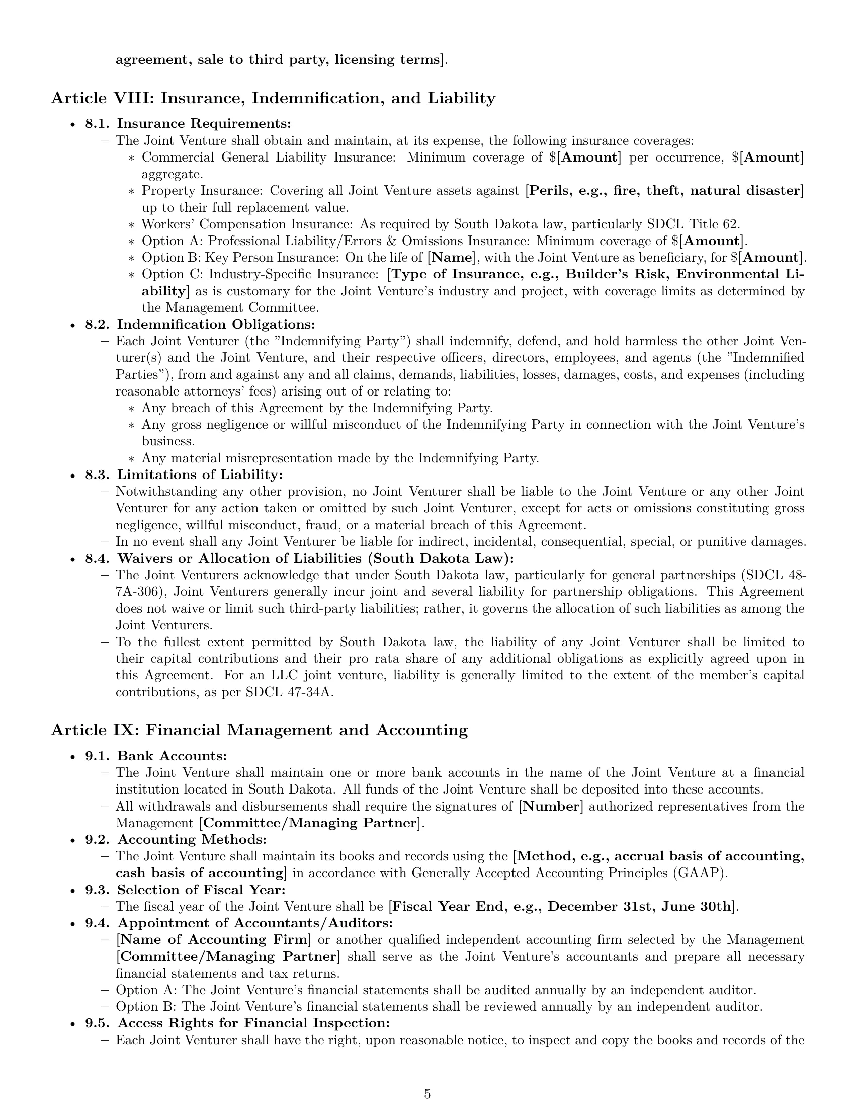 Preview page 5 of Pro South Dakota joint venture agreement template