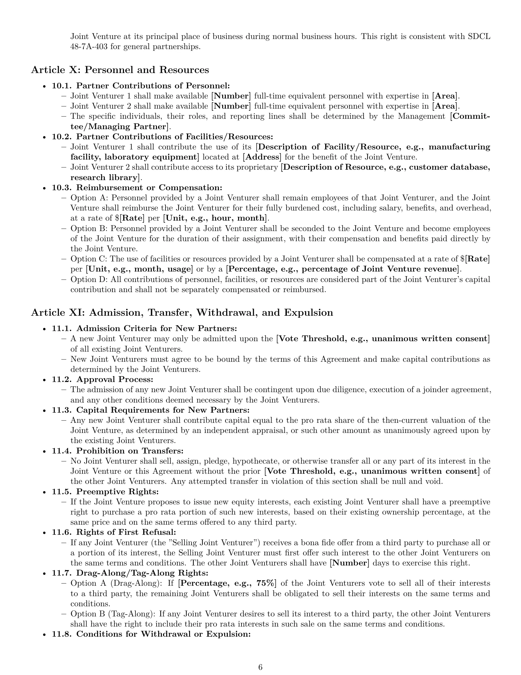Preview page 6 of Pro South Dakota joint venture agreement template