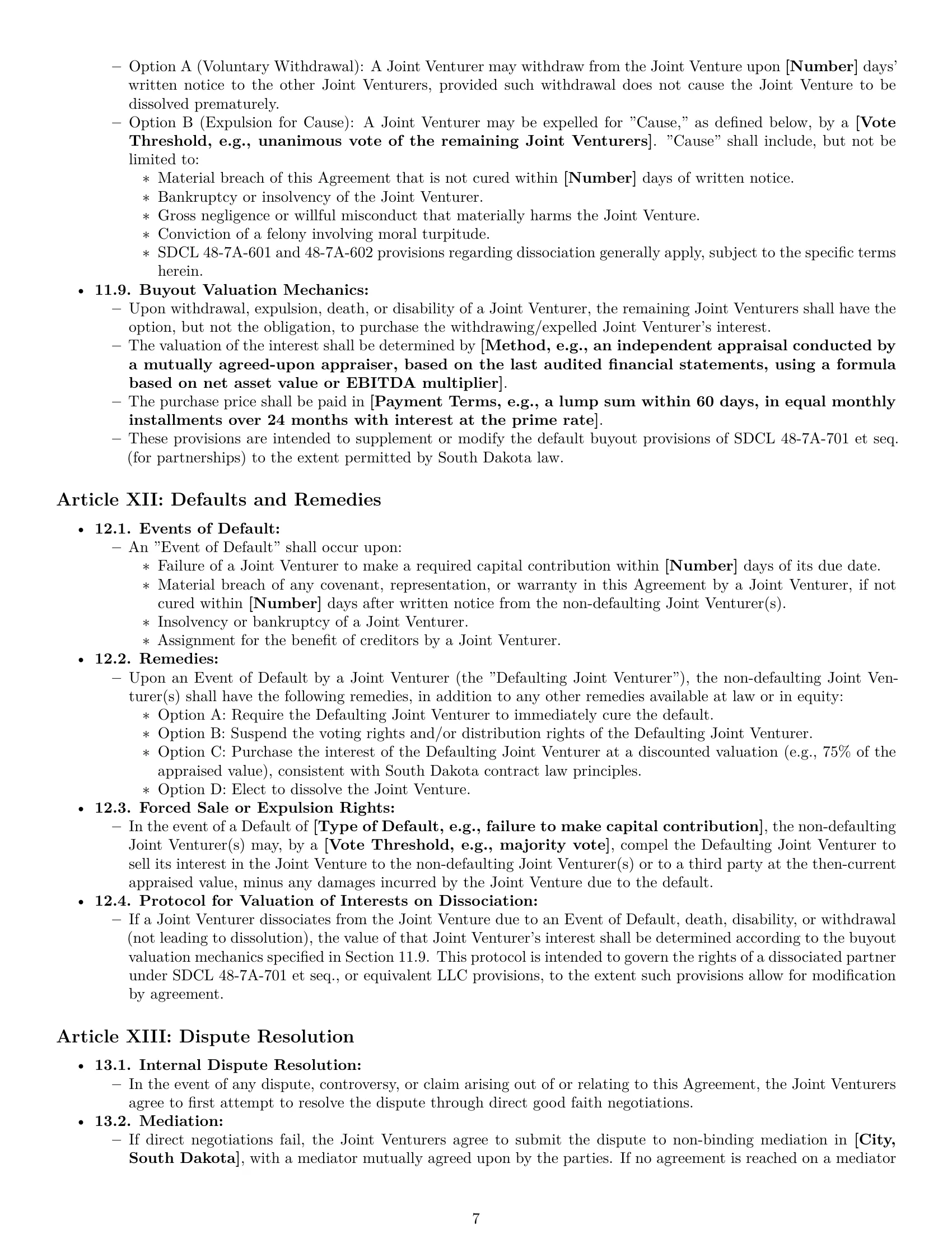 Preview page 7 of Pro South Dakota joint venture agreement template