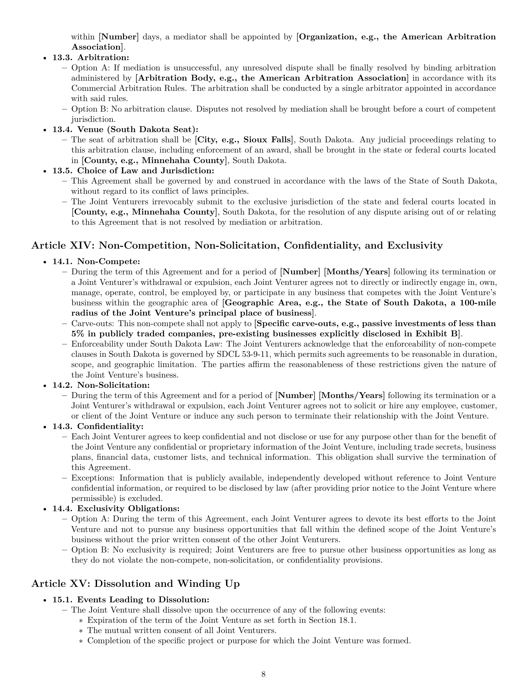 Preview page 8 of Pro South Dakota joint venture agreement template