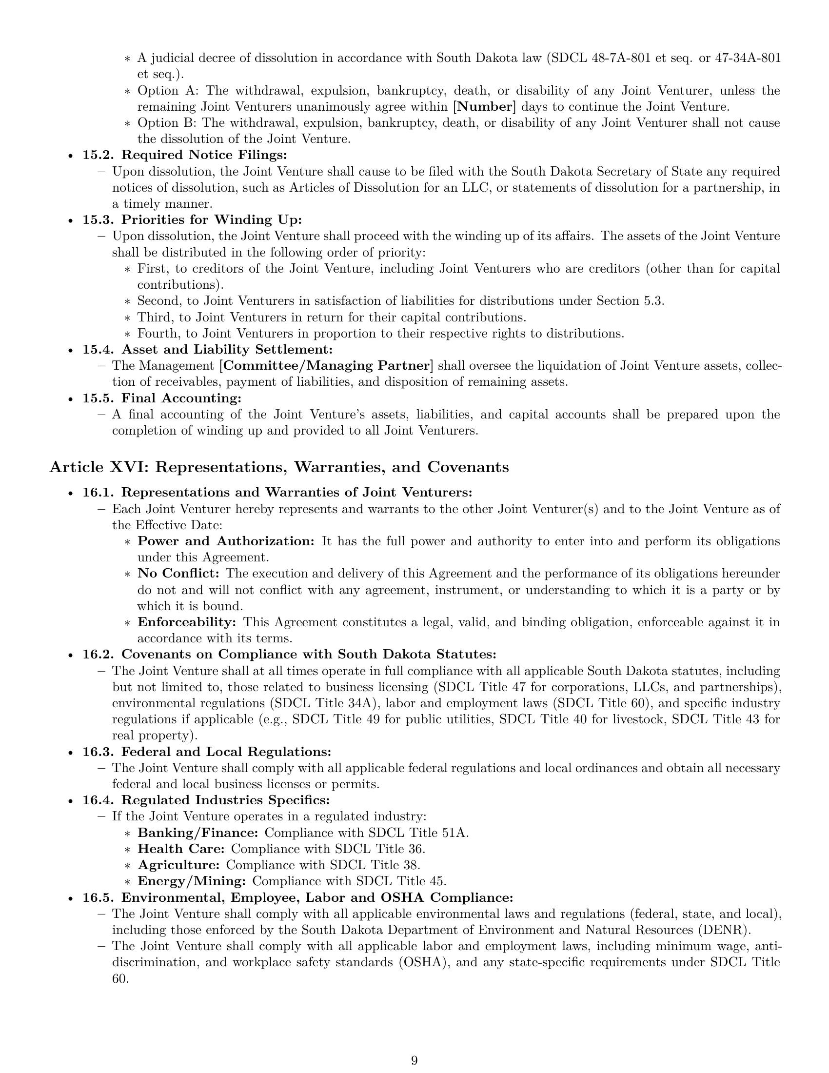 Preview page 9 of Pro South Dakota joint venture agreement template
