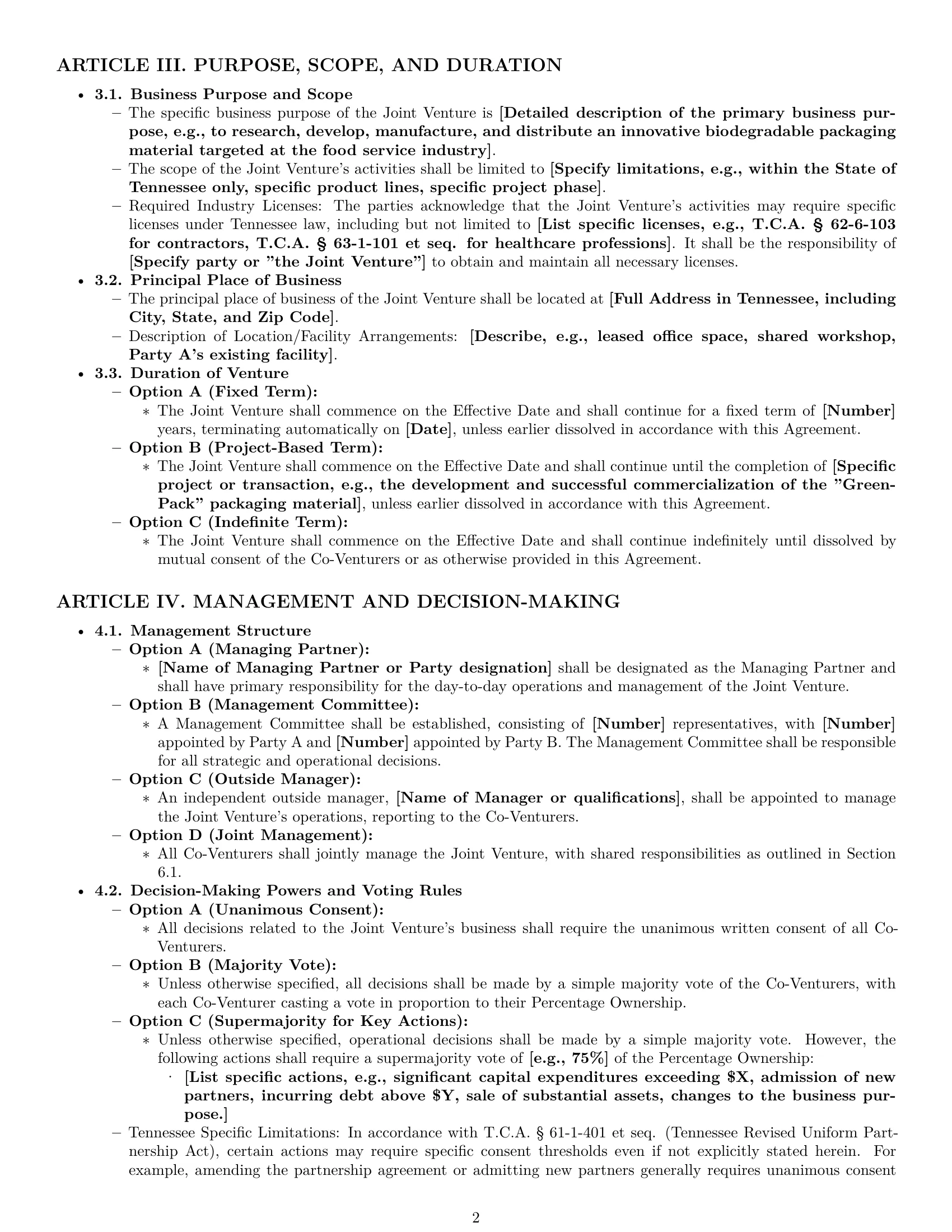 Preview page 2 of Pro Tennessee joint venture agreement template