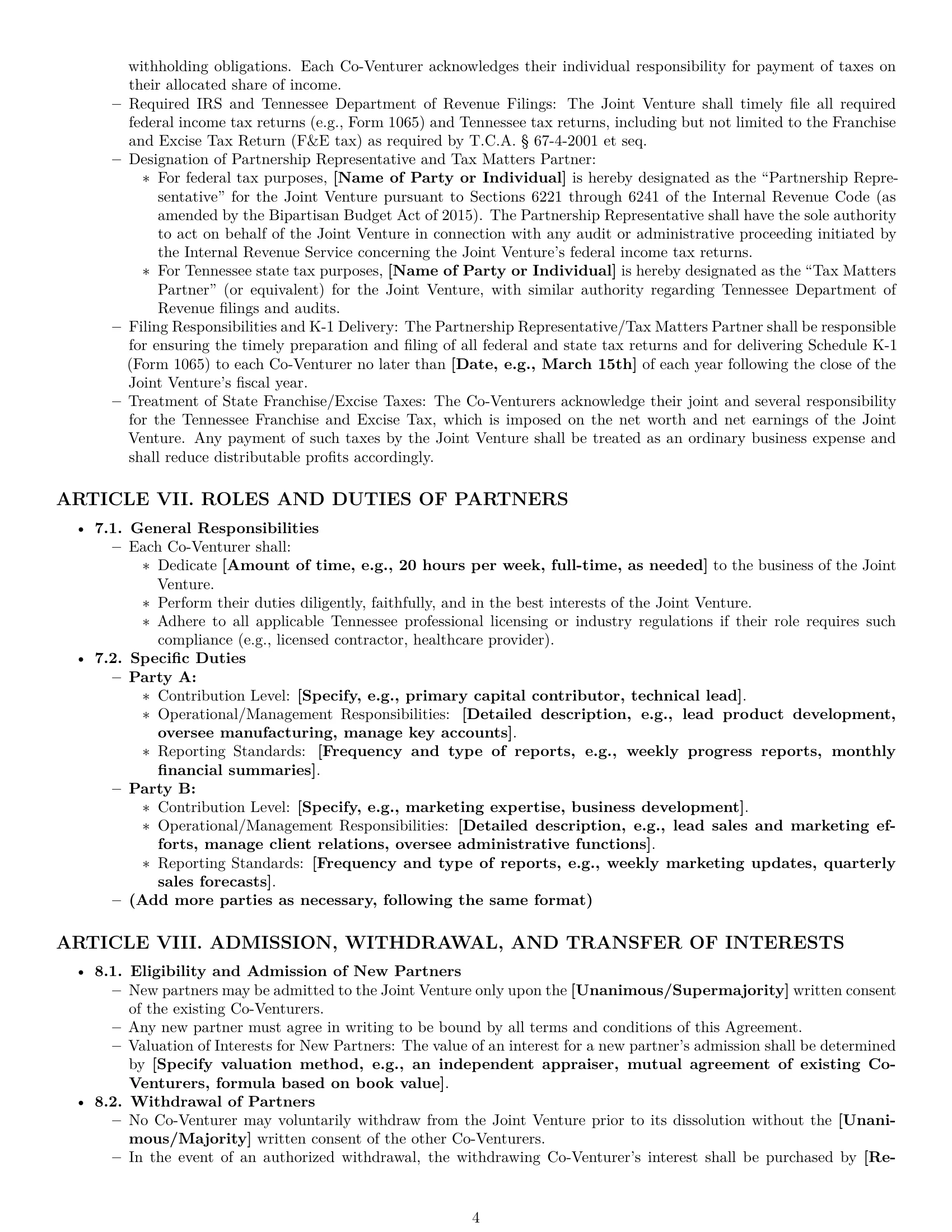 Preview page 4 of Pro Tennessee joint venture agreement template