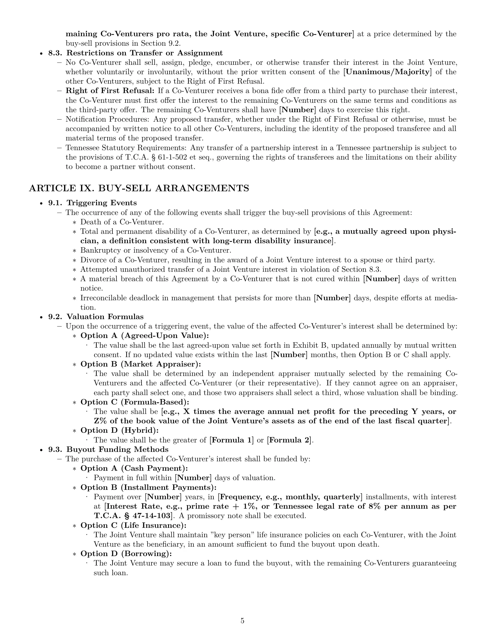 Preview page 5 of Pro Tennessee joint venture agreement template