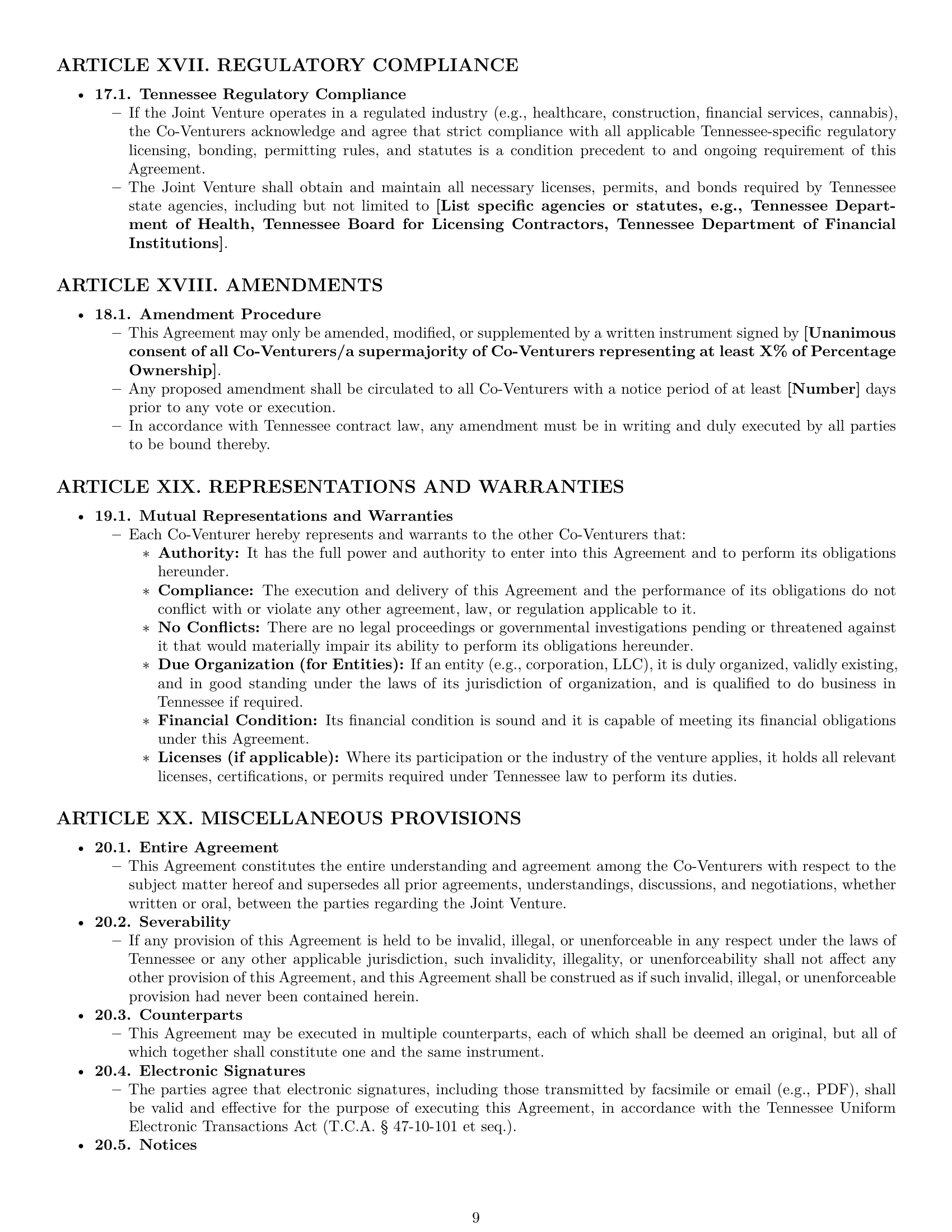 Preview page 9 of Pro Tennessee joint venture agreement template
