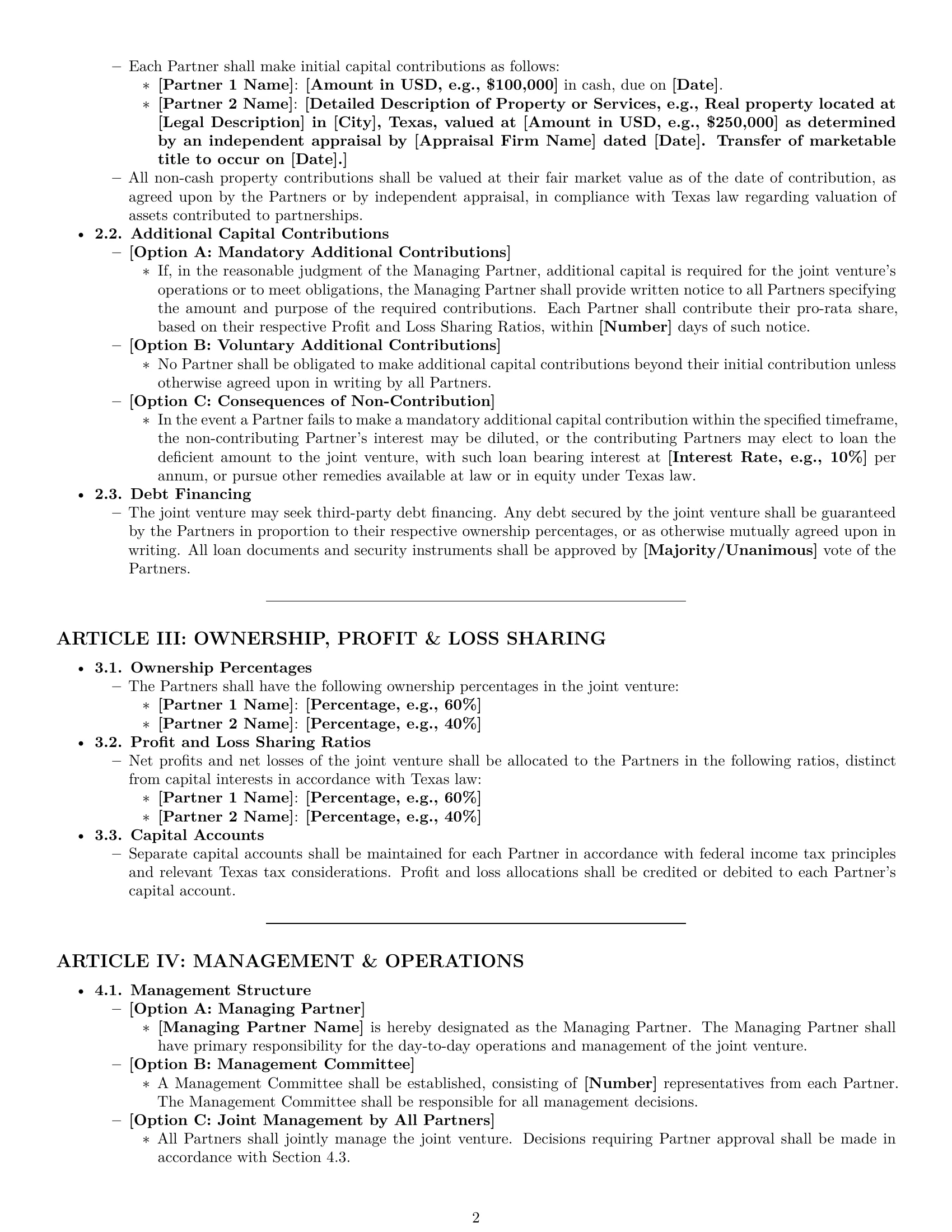 Preview page 2 of Pro Texas joint venture agreement template