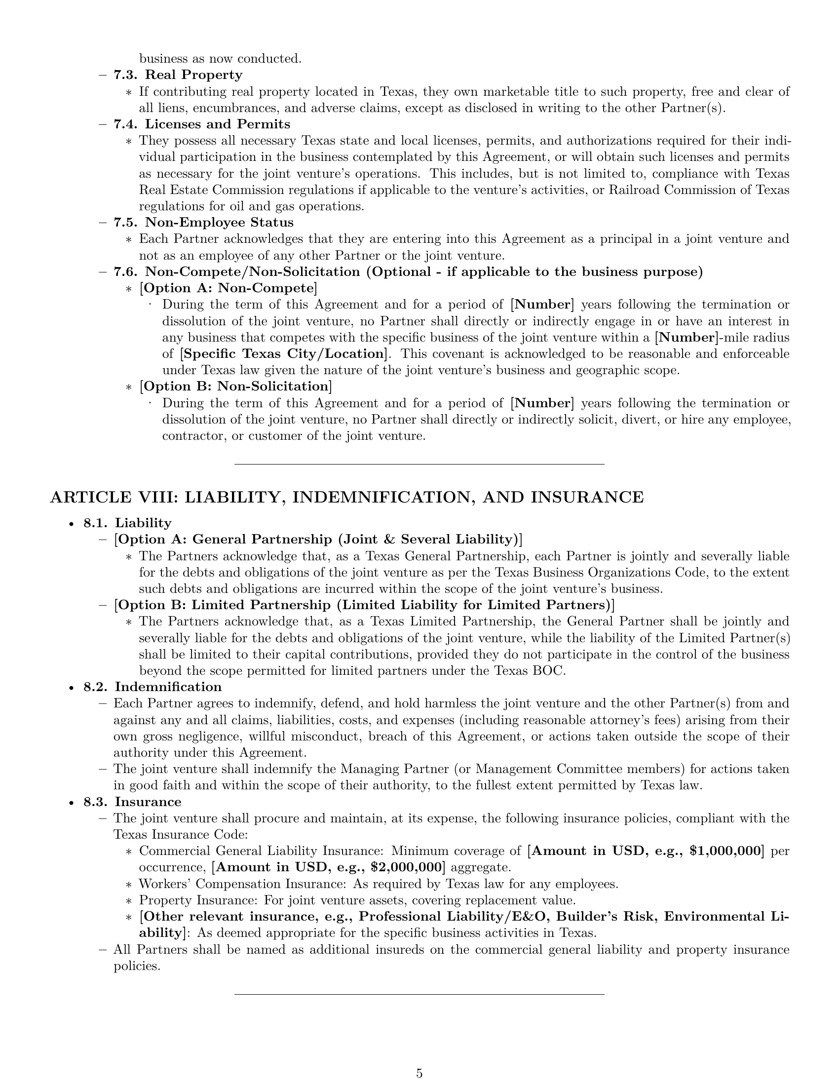 Preview page 5 of Pro Texas joint venture agreement template