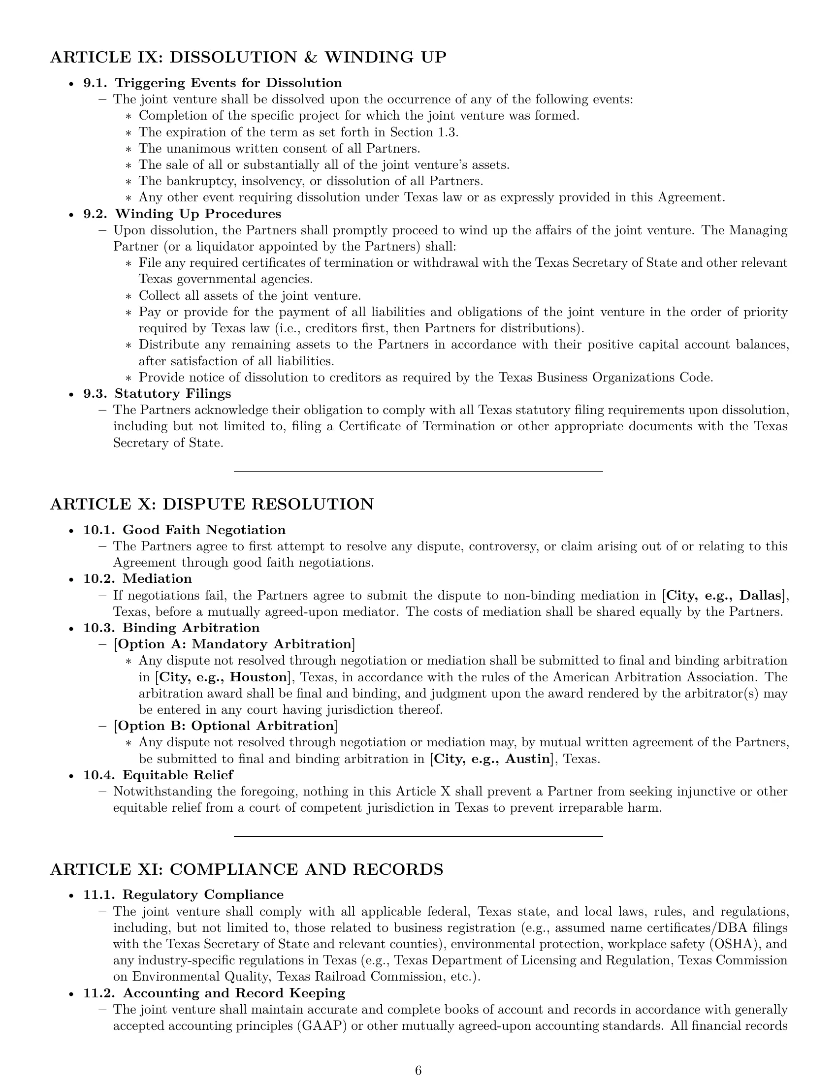 Preview page 6 of Pro Texas joint venture agreement template