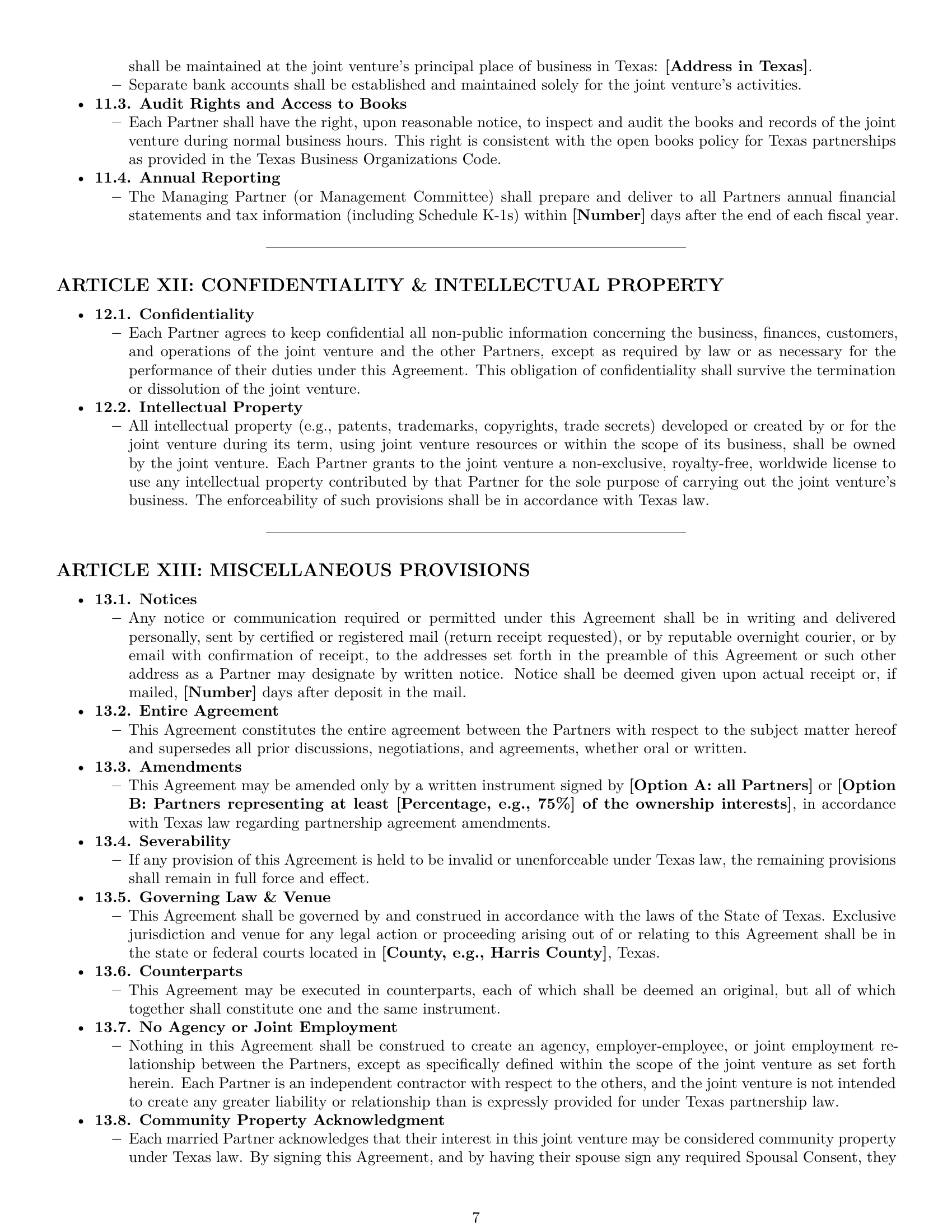 Preview page 7 of Pro Texas joint venture agreement template