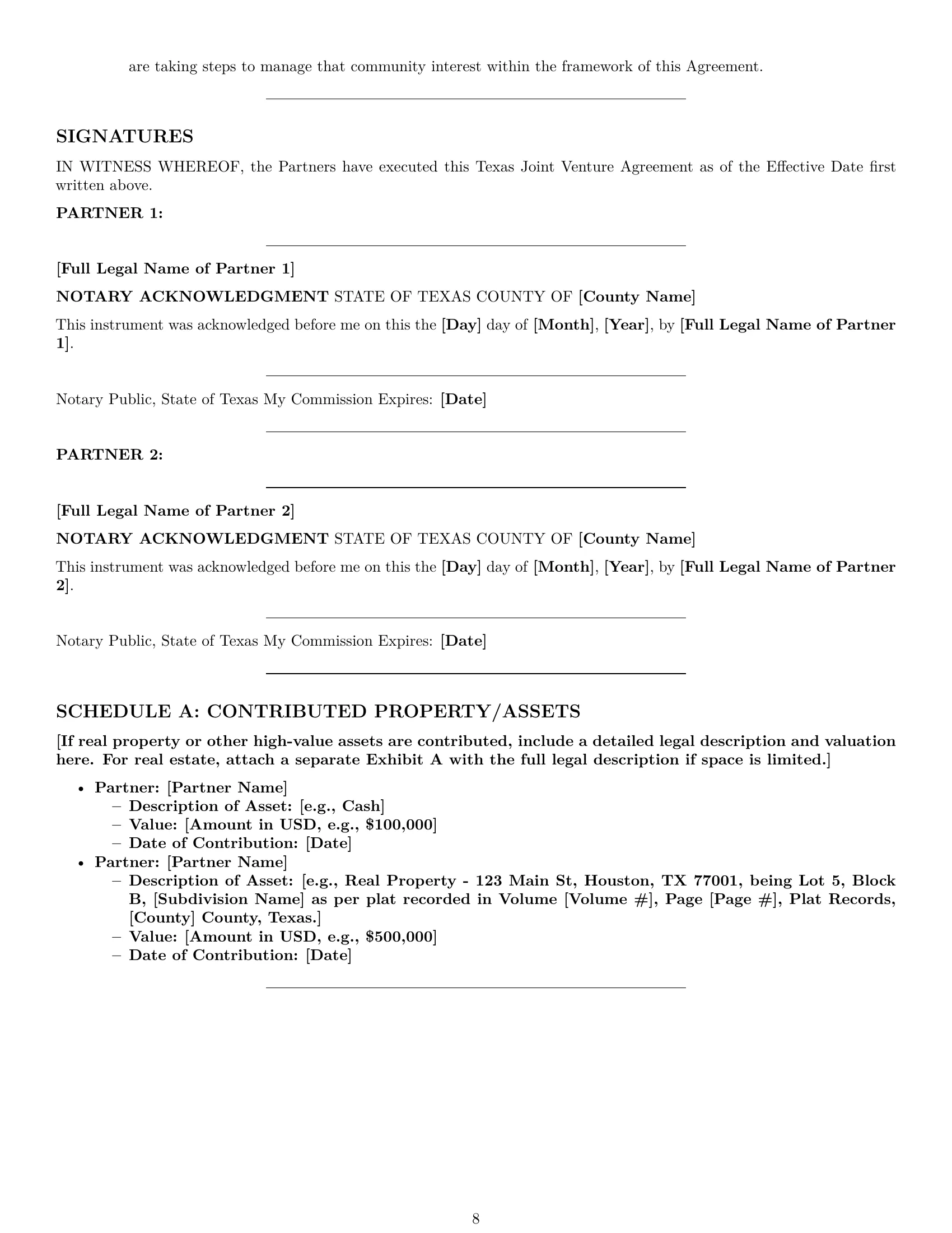 Preview page 8 of Pro Texas joint venture agreement template