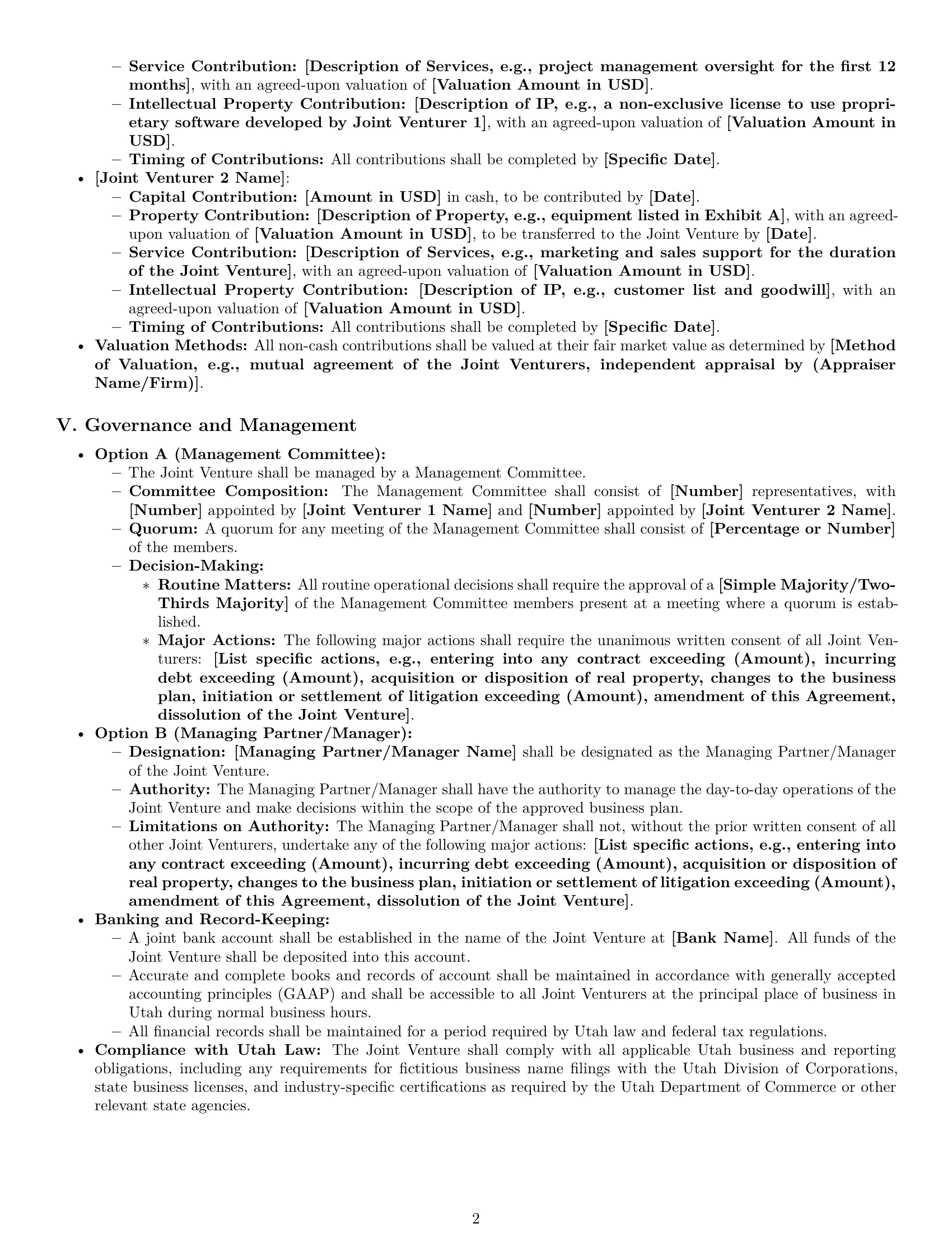 Preview page 2 of Pro Utah joint venture agreement template