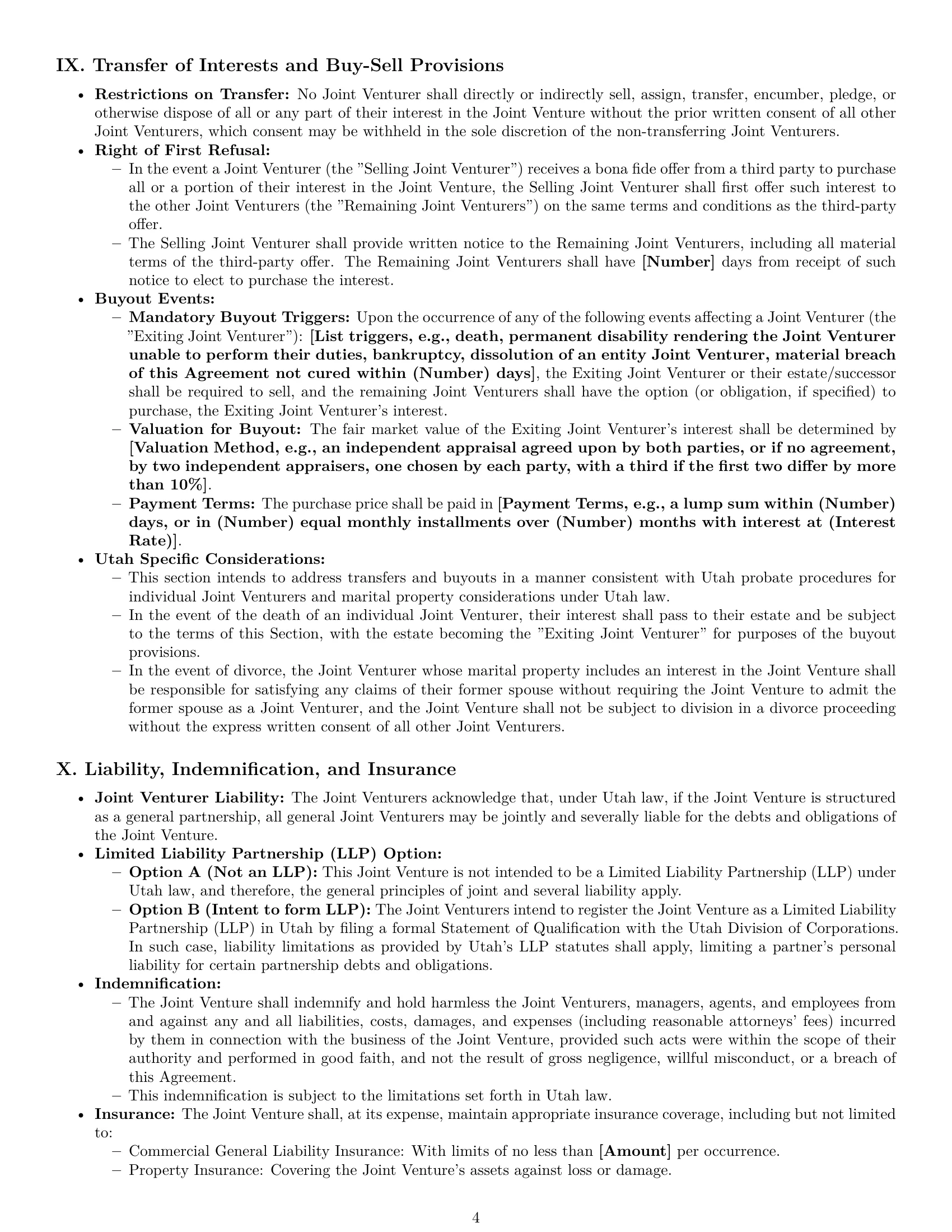 Preview page 4 of Pro Utah joint venture agreement template