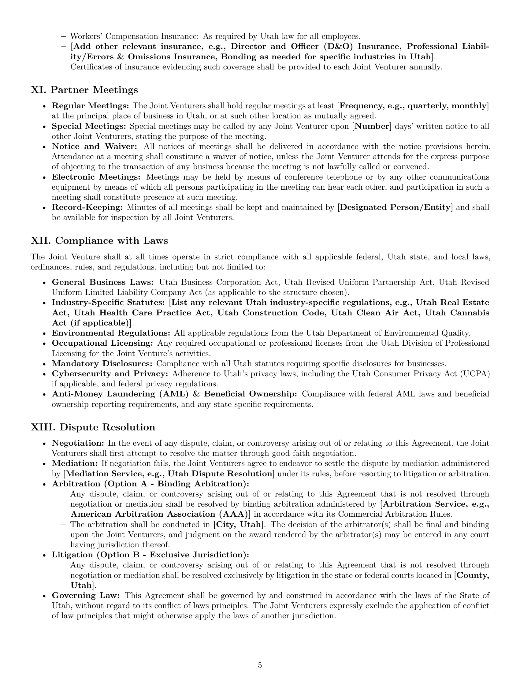 Preview page 5 of Pro Utah joint venture agreement template