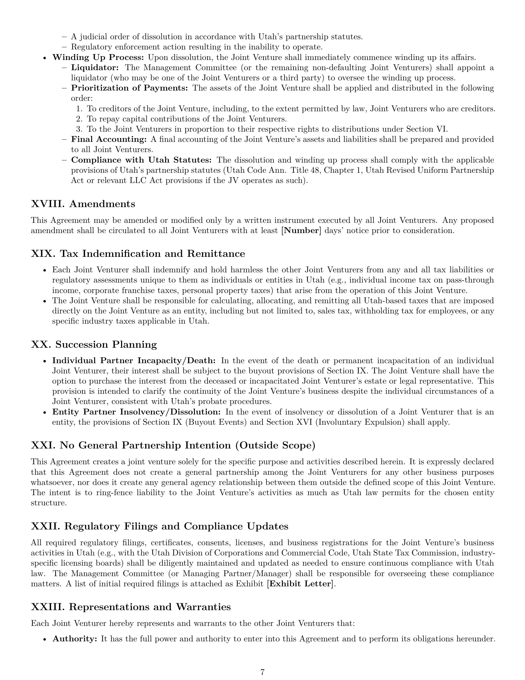 Preview page 7 of Pro Utah joint venture agreement template