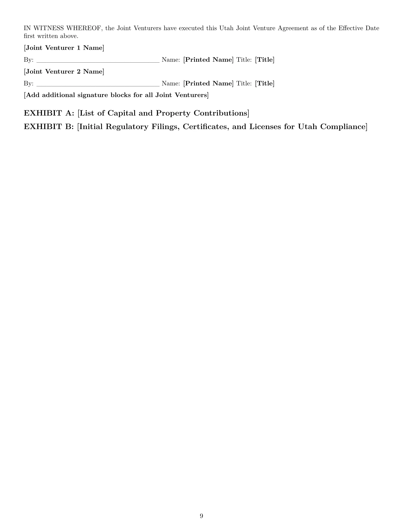 Preview page 9 of Pro Utah joint venture agreement template